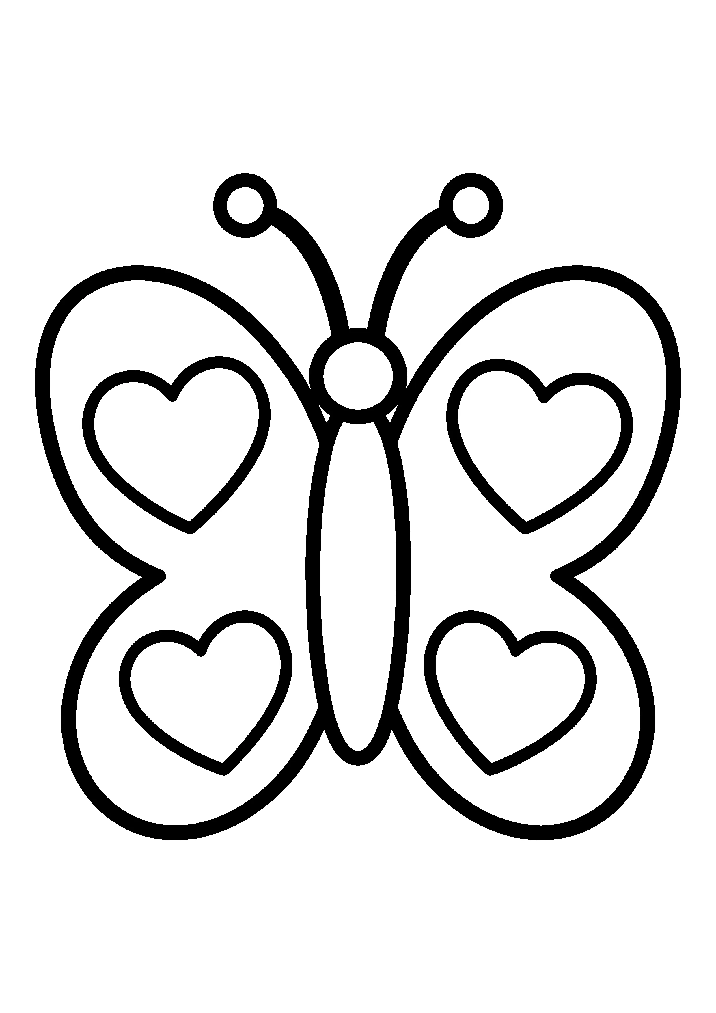Butterfly with heart wings coloring page, printable line art