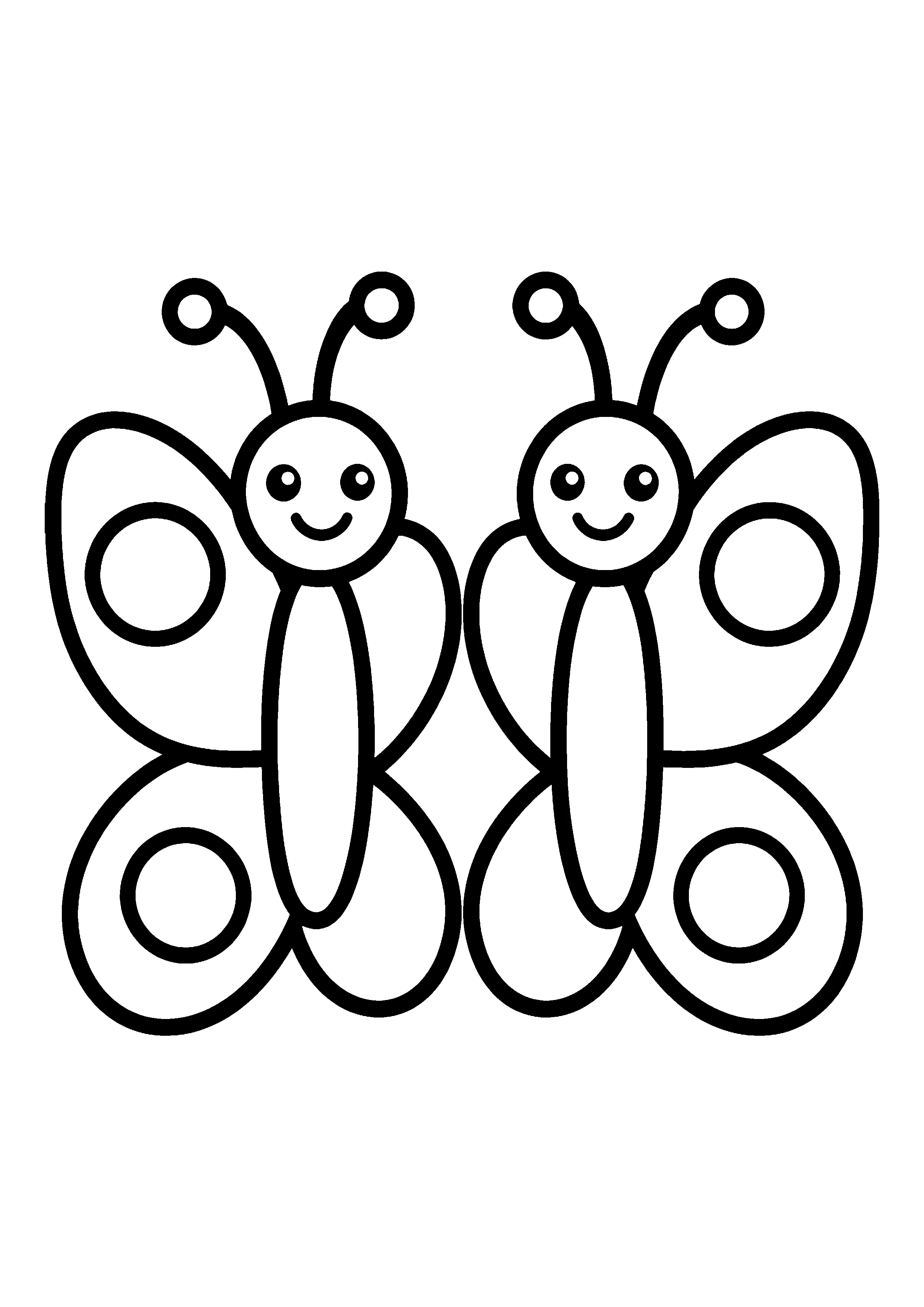 Two smiling butterflies coloring page, printable line art