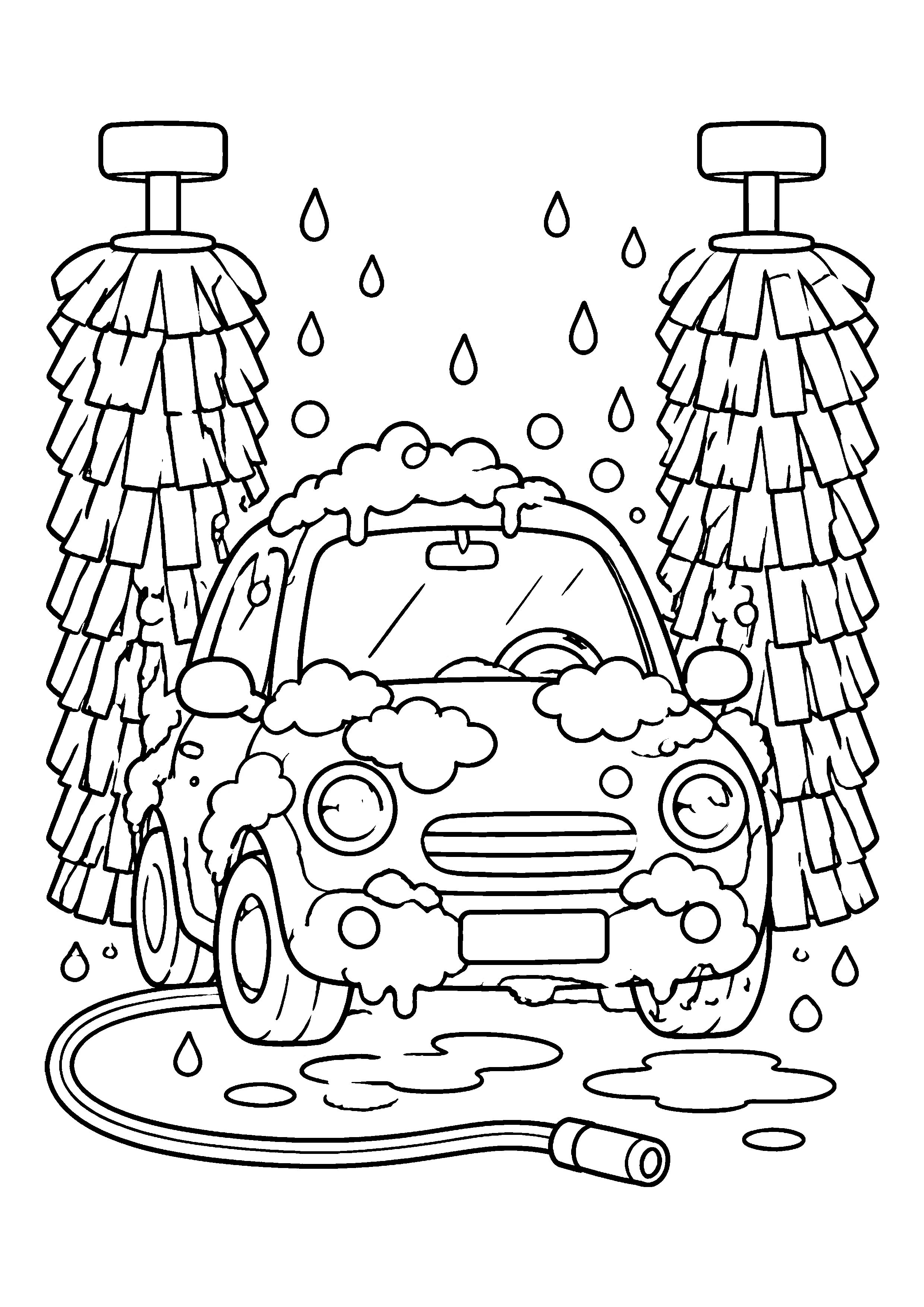 Car wash with brushes coloring page, printable line art