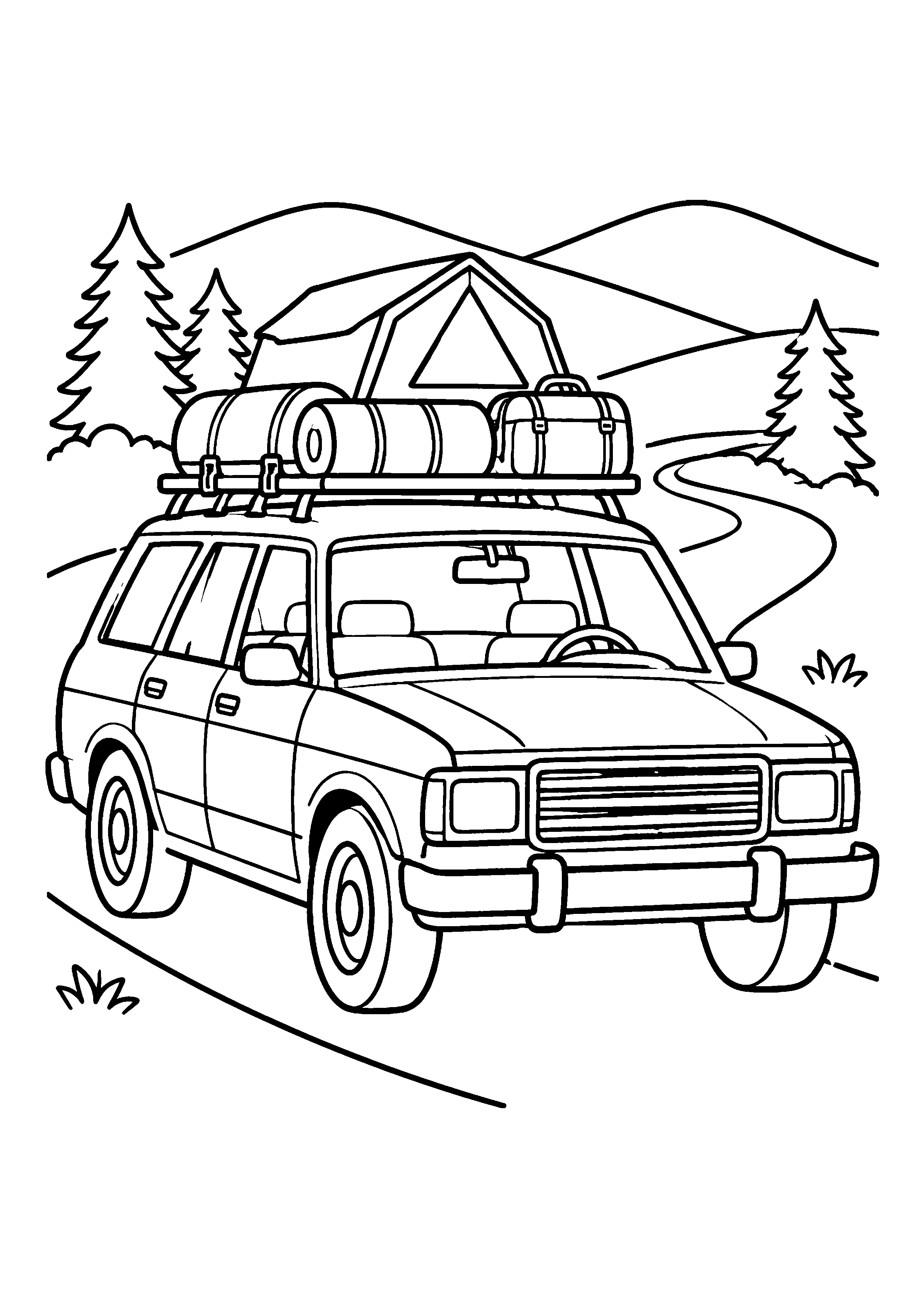 Station wagon with roof tent coloring page, printable line art