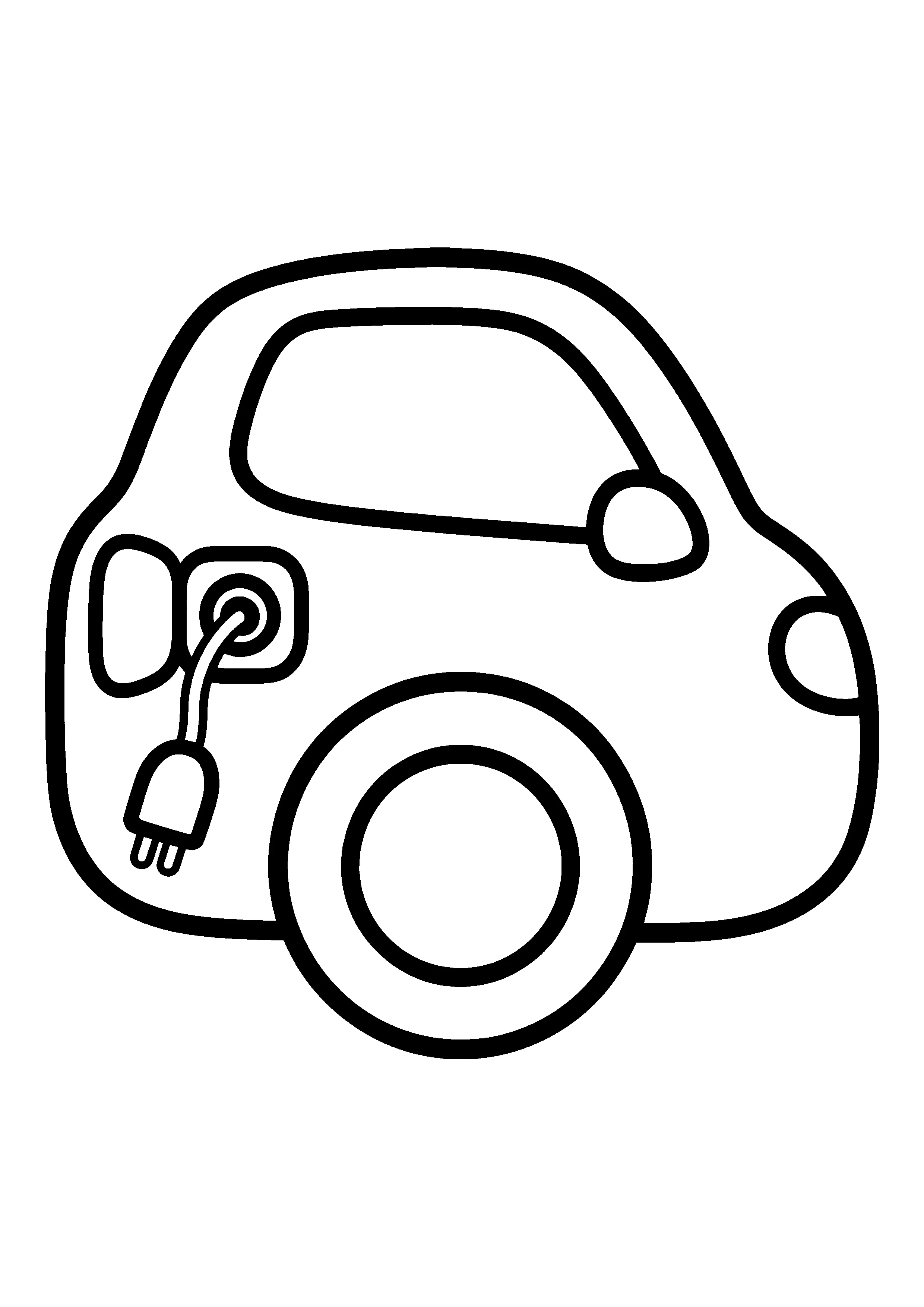 Electric car with charging plug coloring page, printable line art