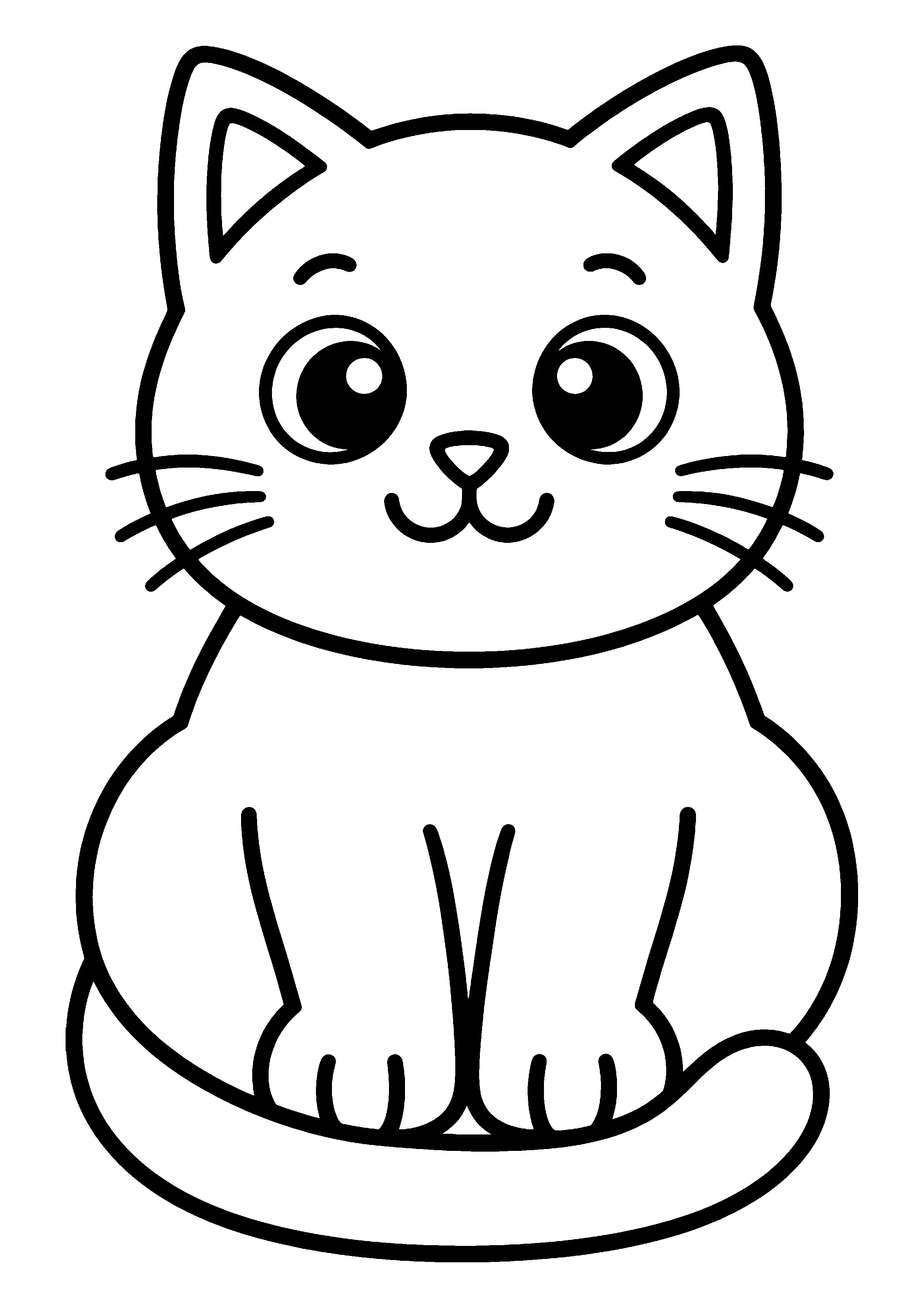 Chubby cat curled tail coloring page, printable line art