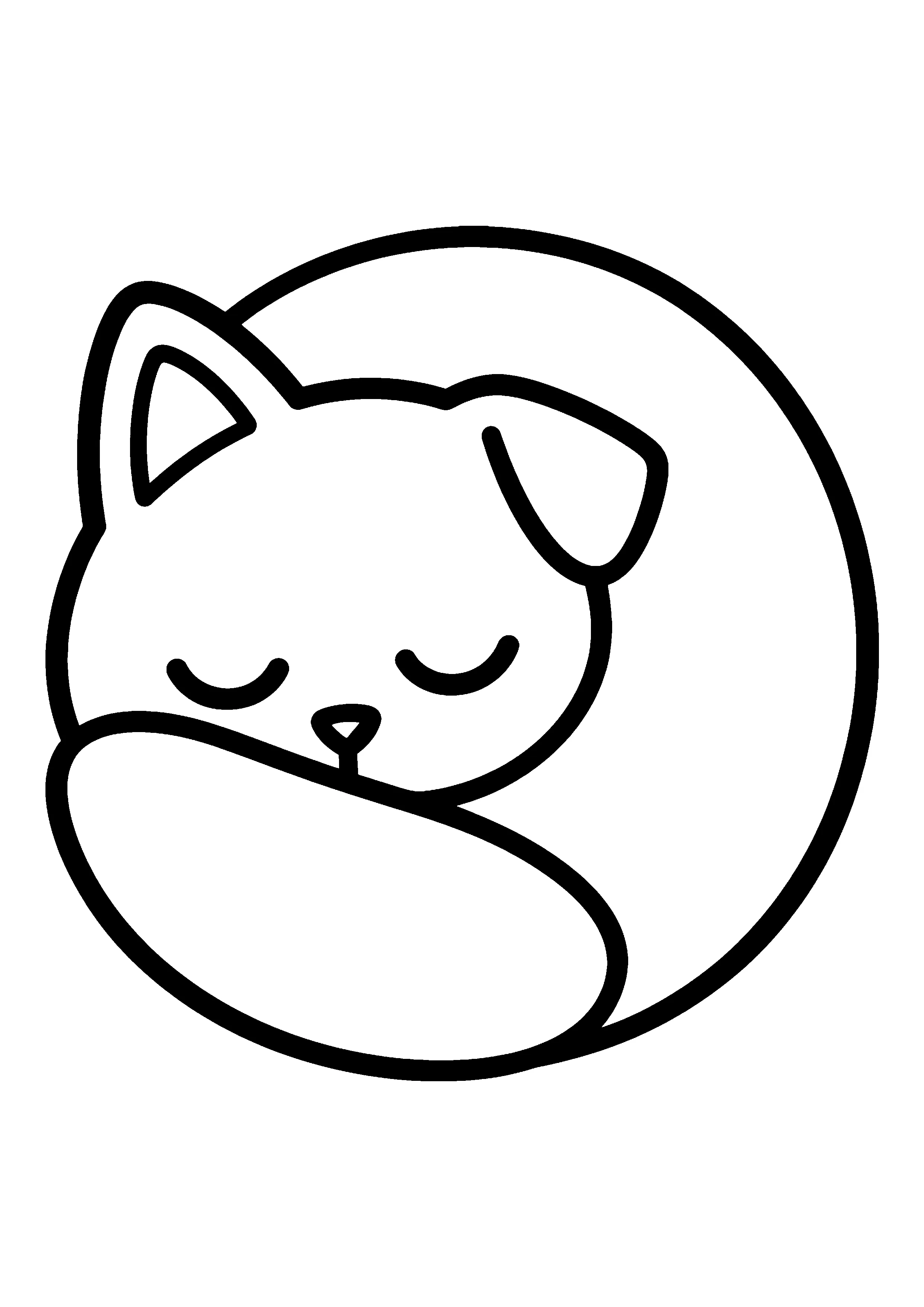 Curled sleeping cat coloring page, printable line art
