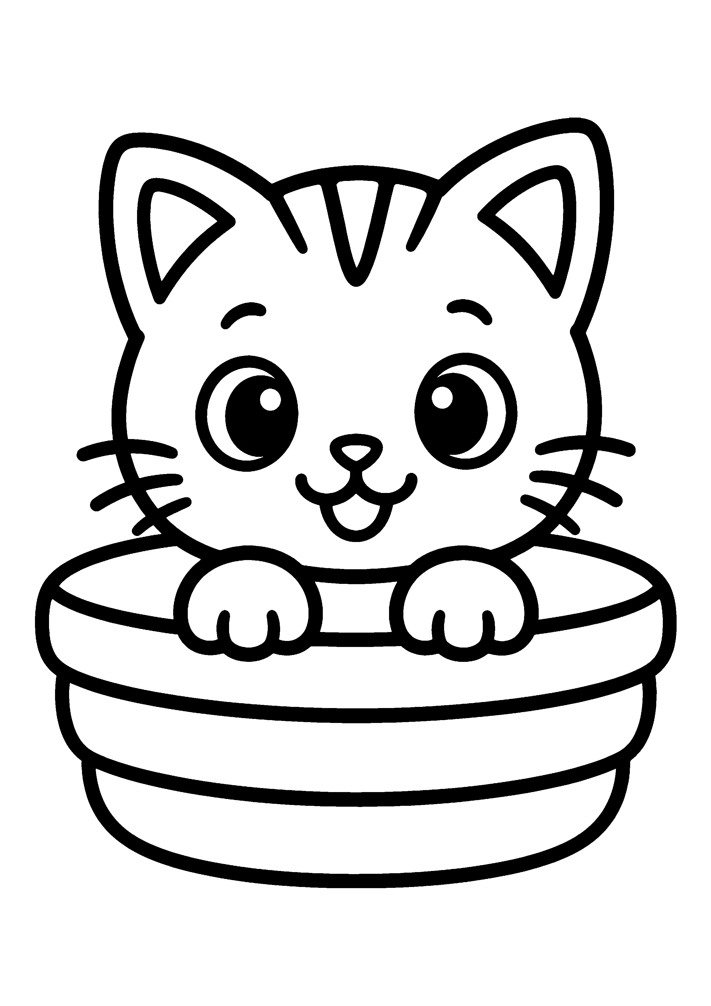 Kitten in a basket coloring page, printable line art