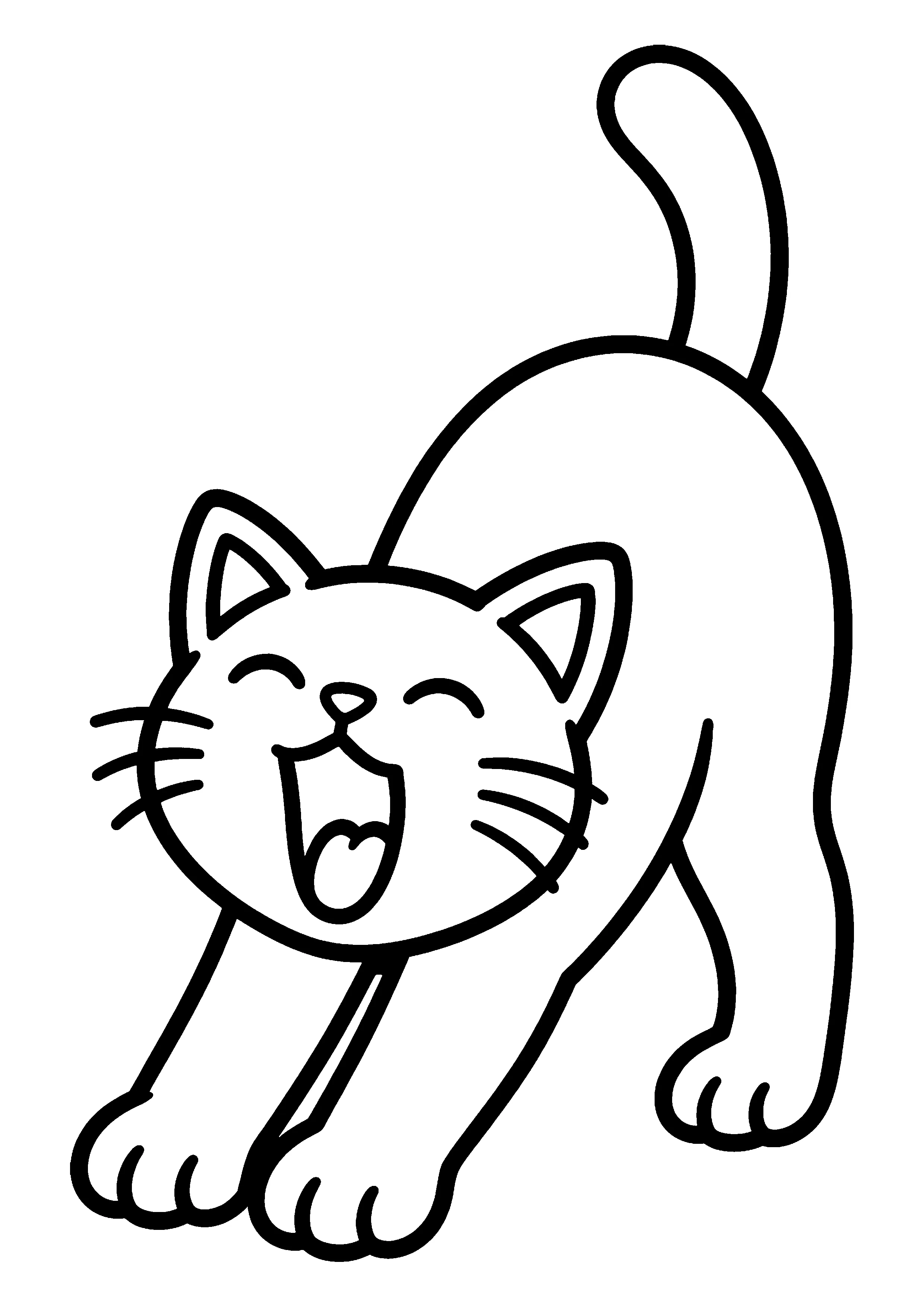 Cat stretching and yawning coloring page, printable line art