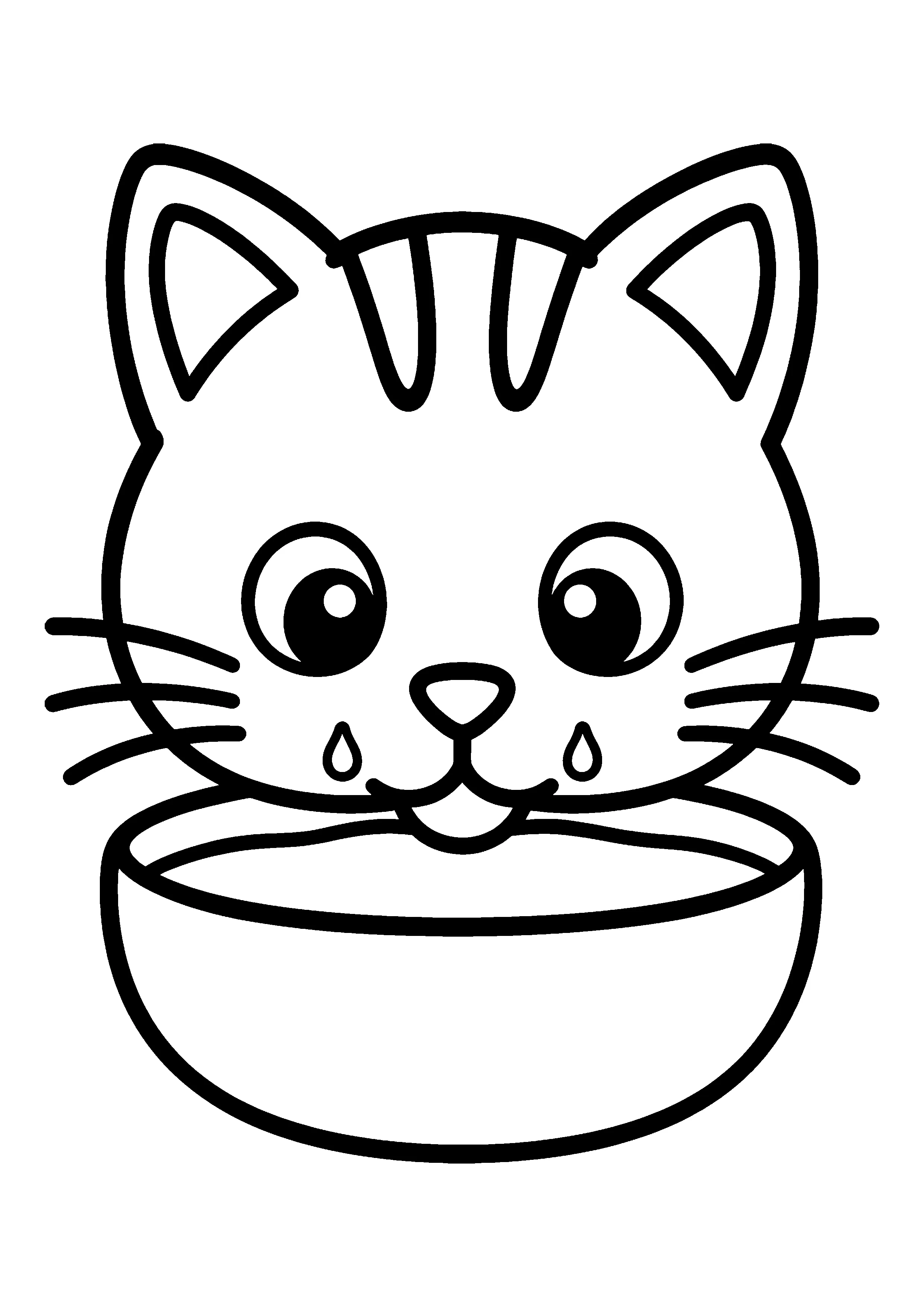 Kitten drinking from bowl coloring page, printable line art