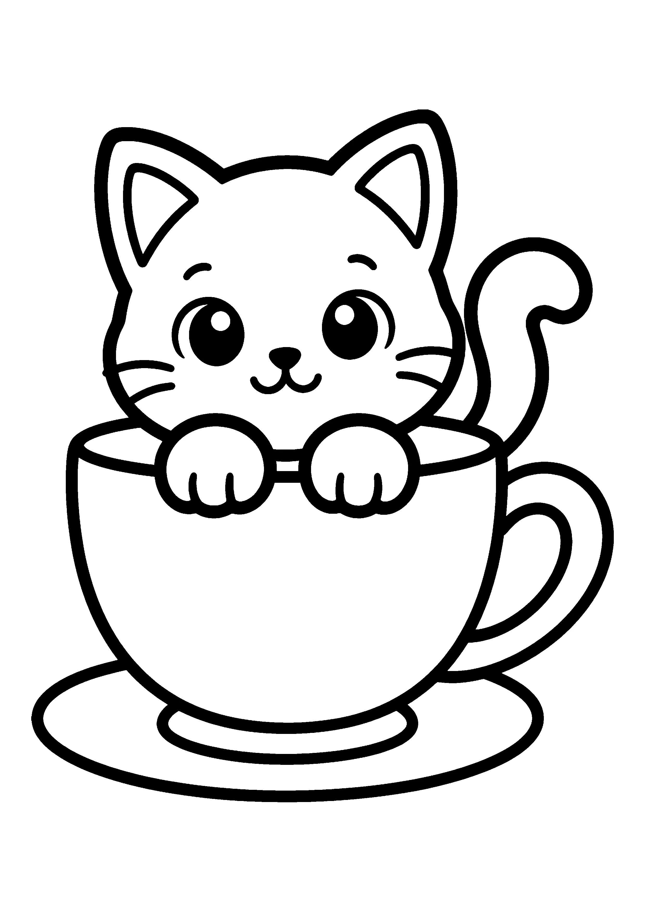 Kitten in teacup coloring page, printable line art