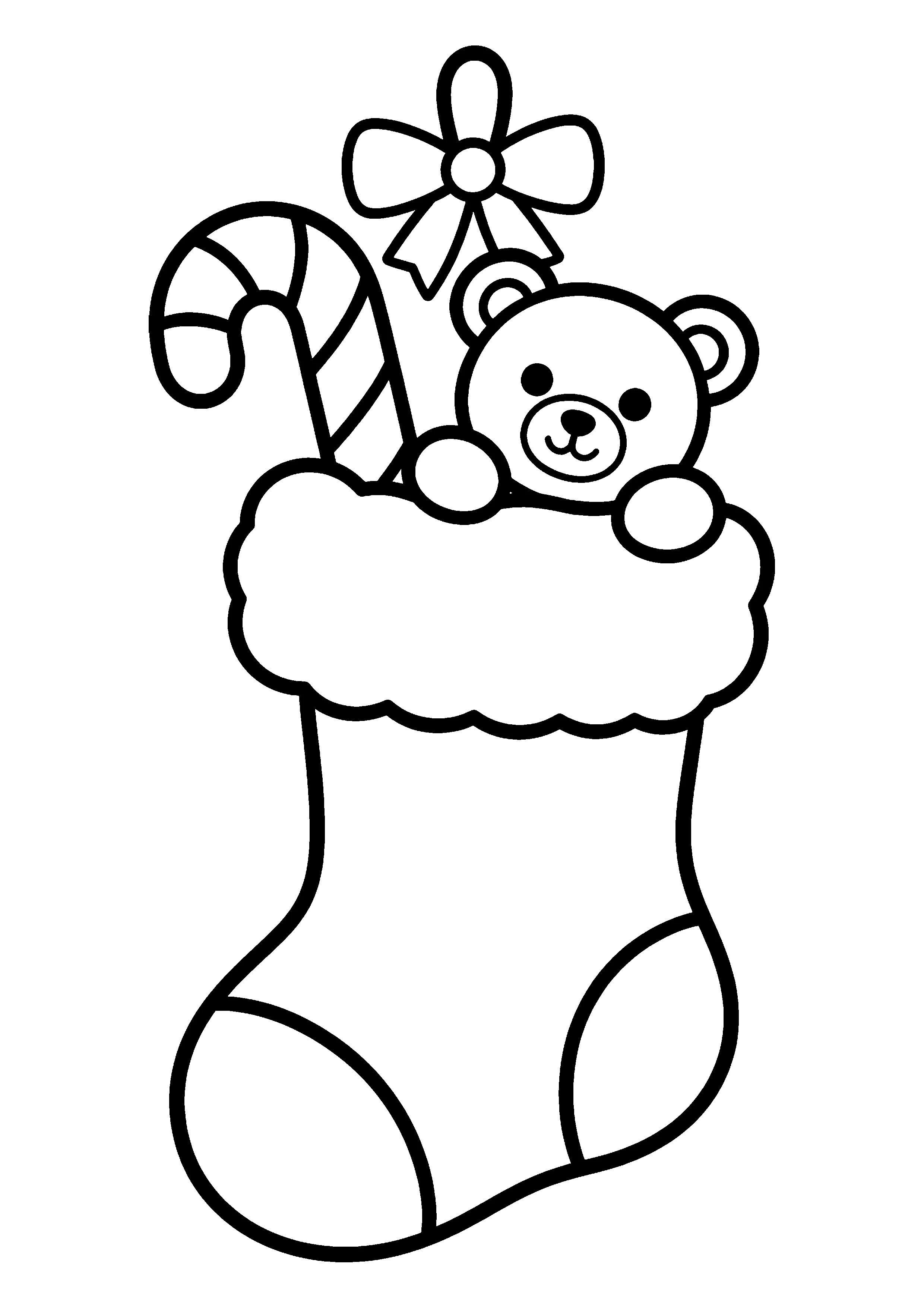 Teddy bear Christmas stocking coloring page, printable line art