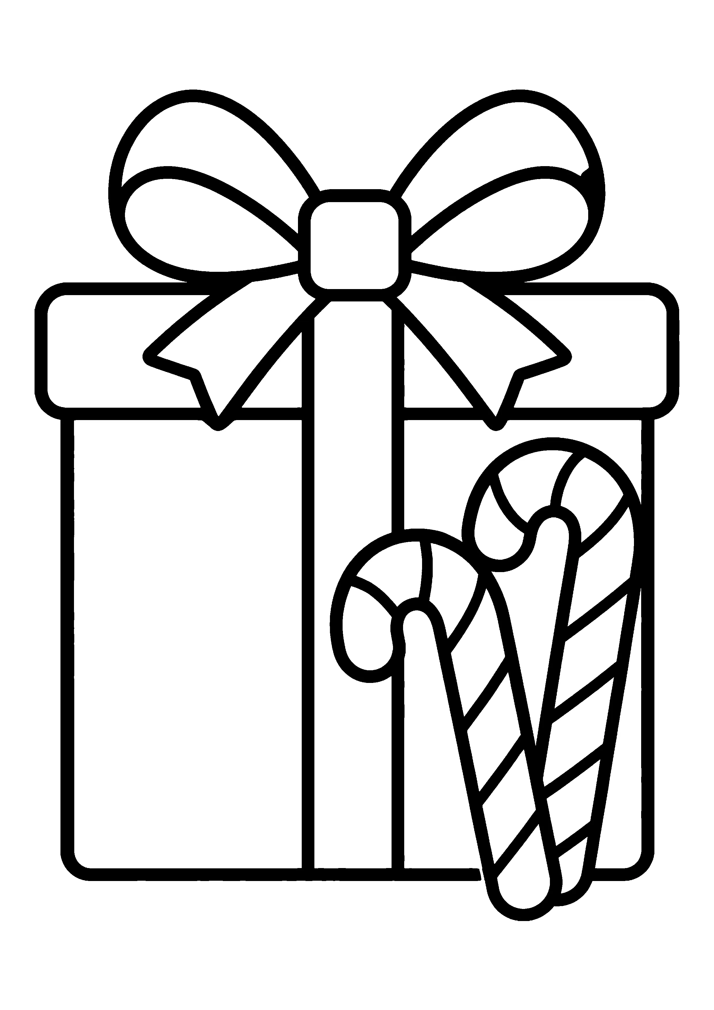 Candy cane gift box coloring page, printable line art