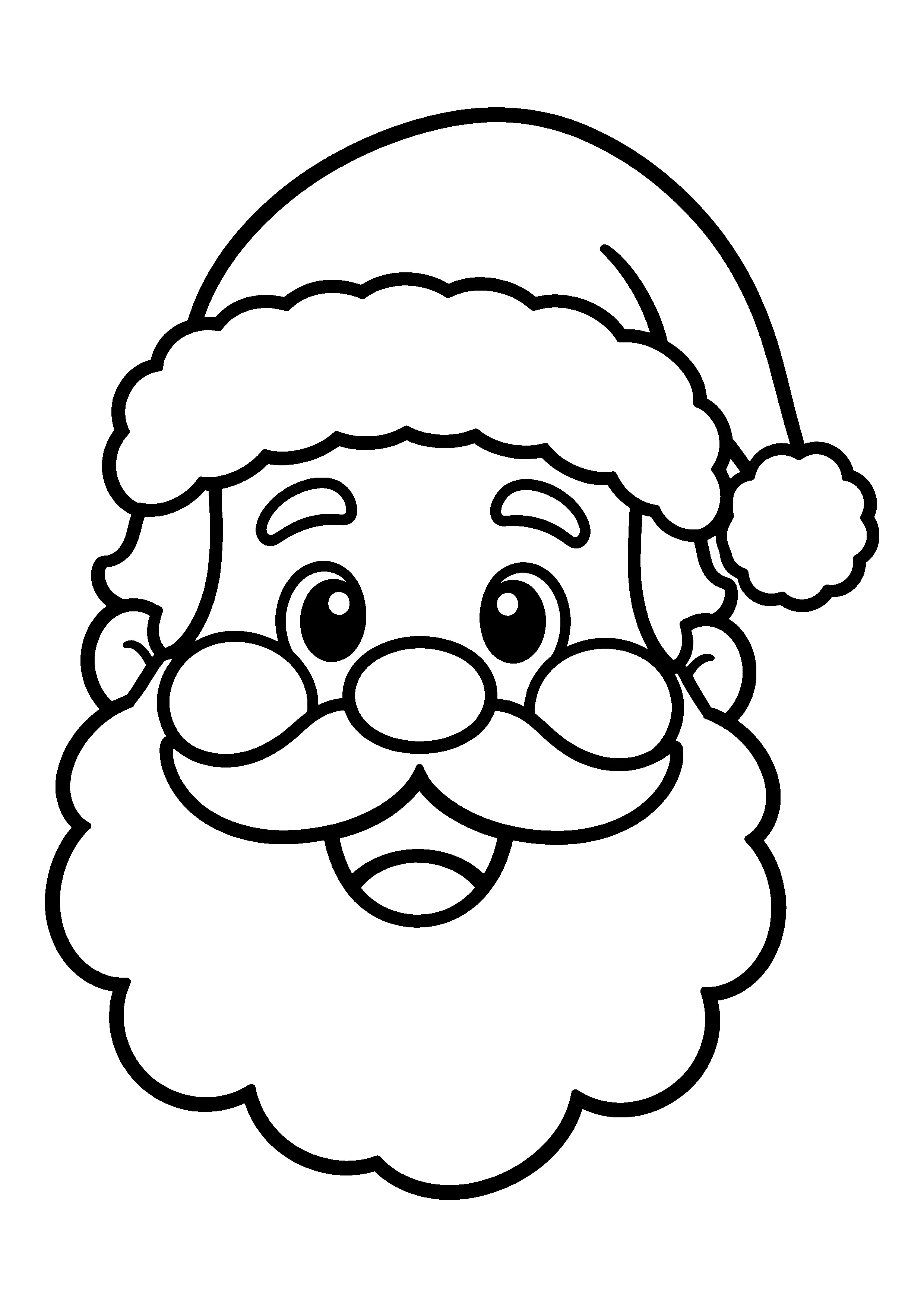 Santa Claus face with curly beard coloring page, printable line art