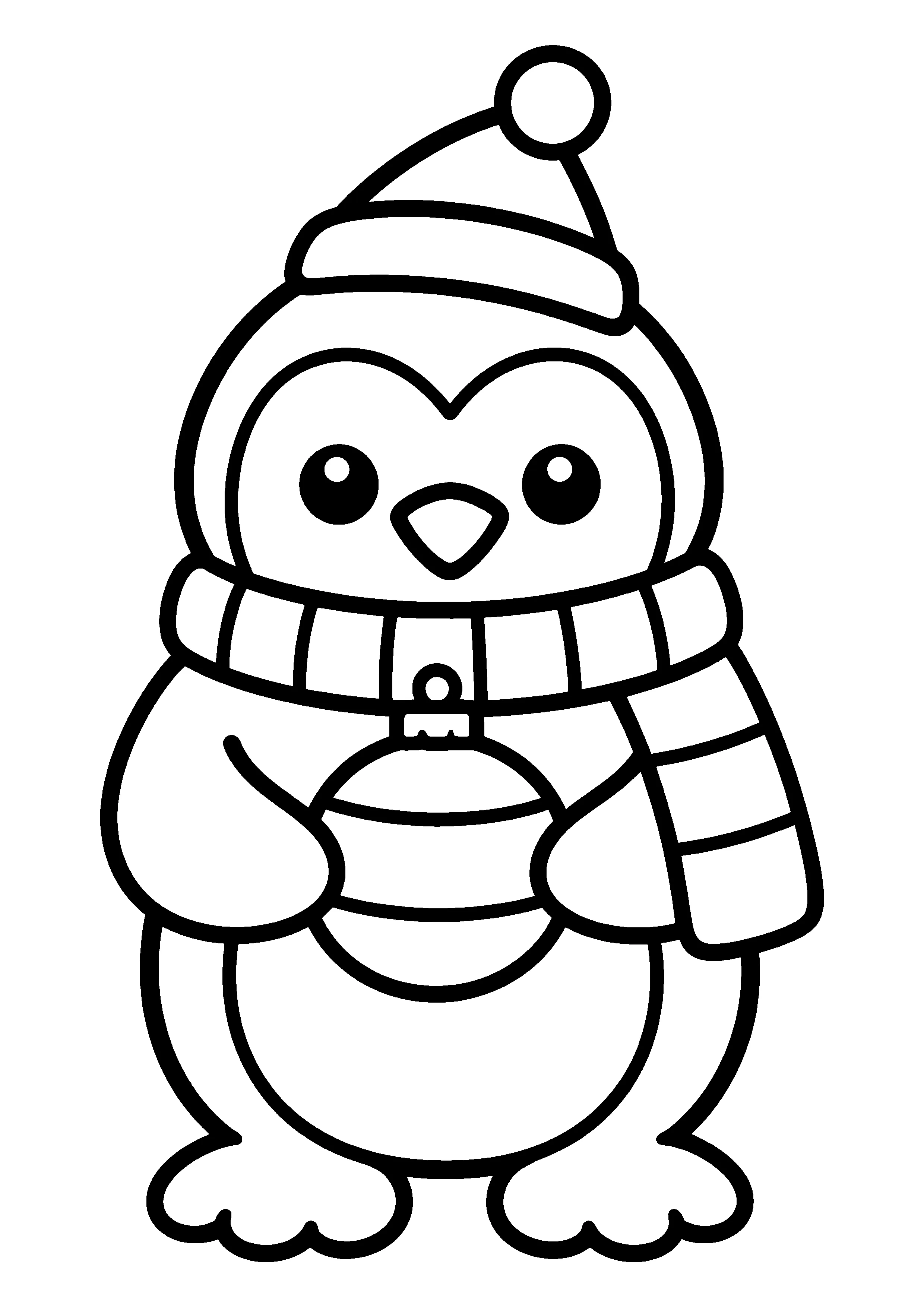 Penguin with scarf and ornament coloring page, printable line art