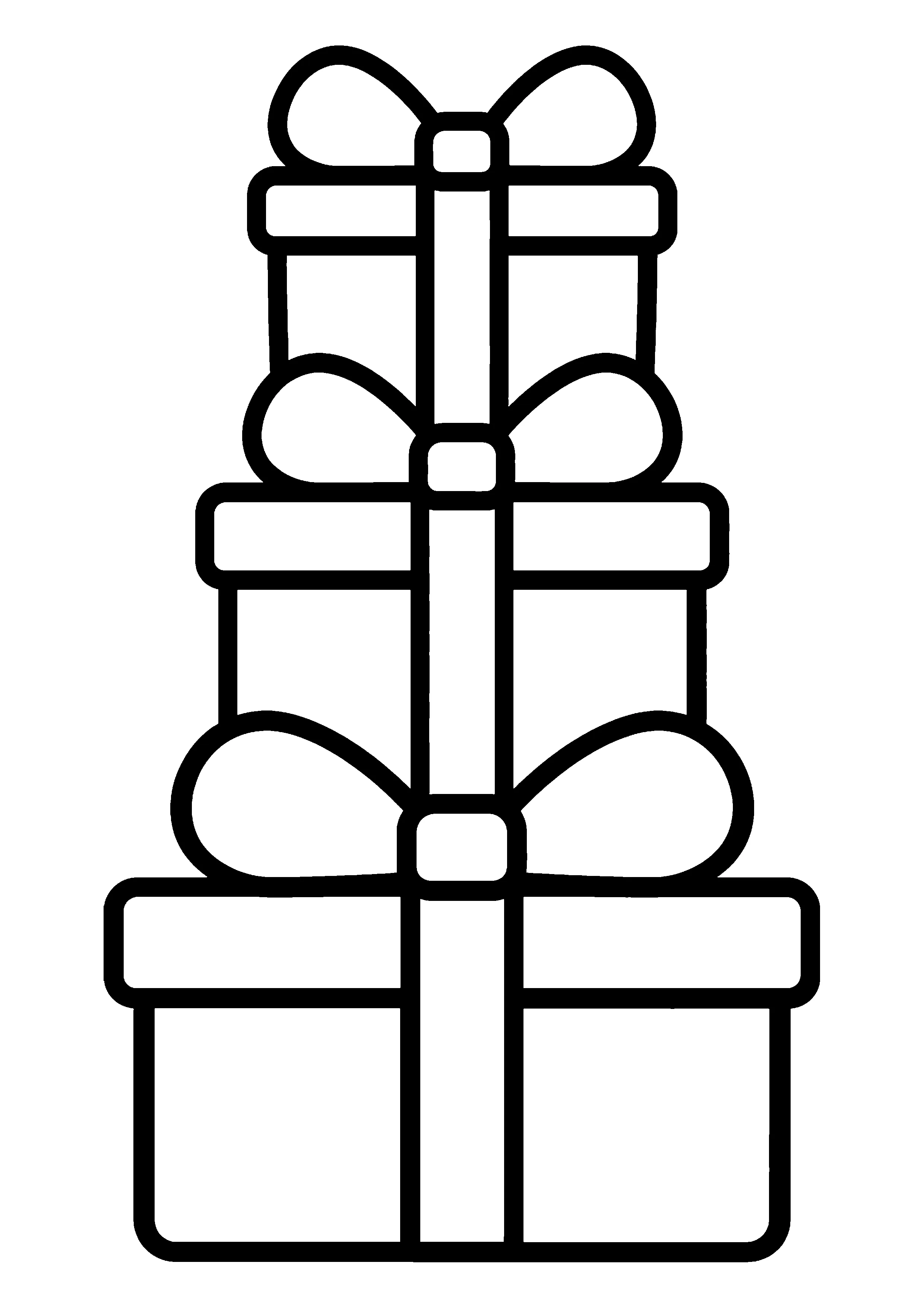 Stacked Christmas gift boxes coloring page, printable line art