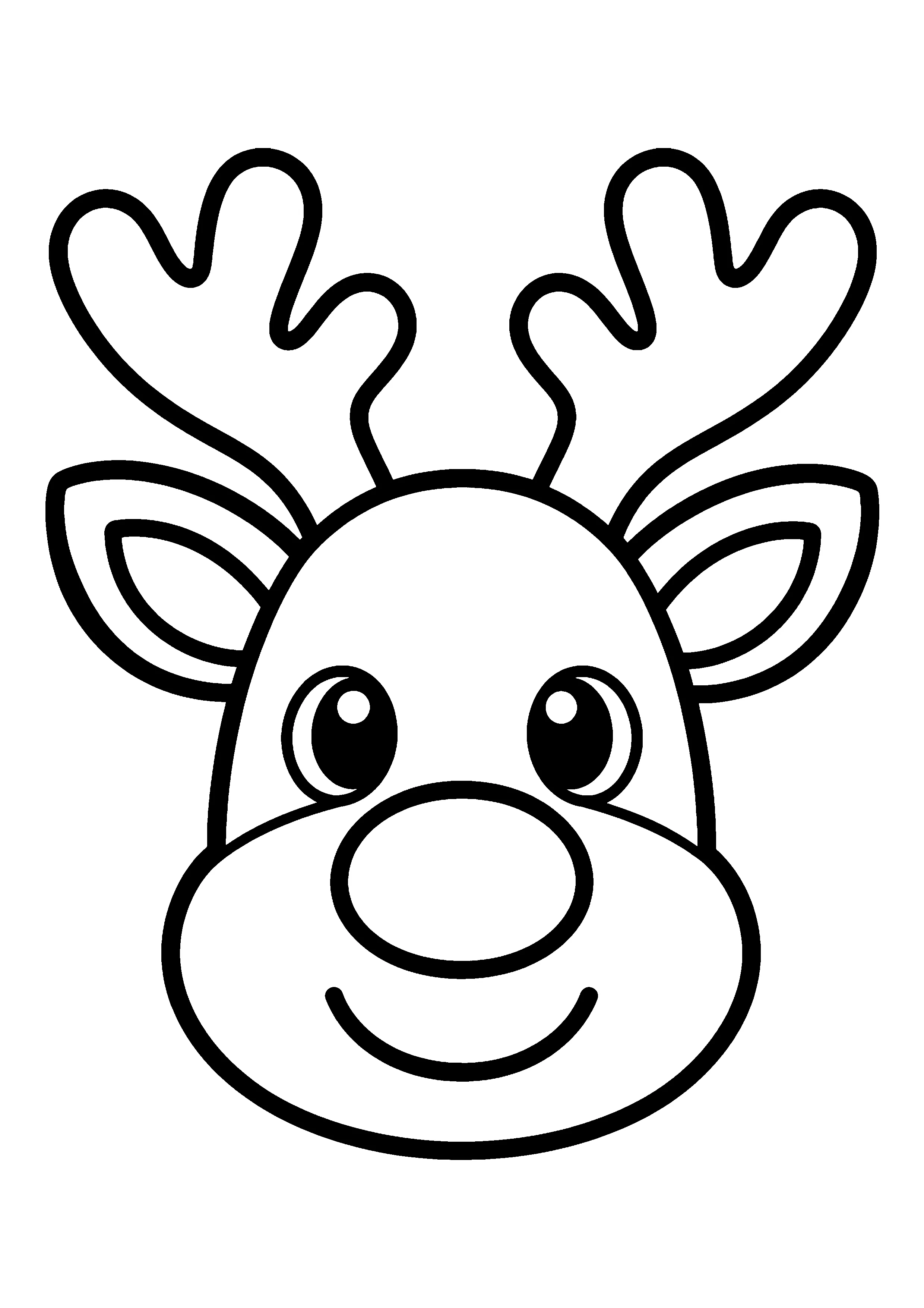Reindeer face with antlers coloring page, printable line art