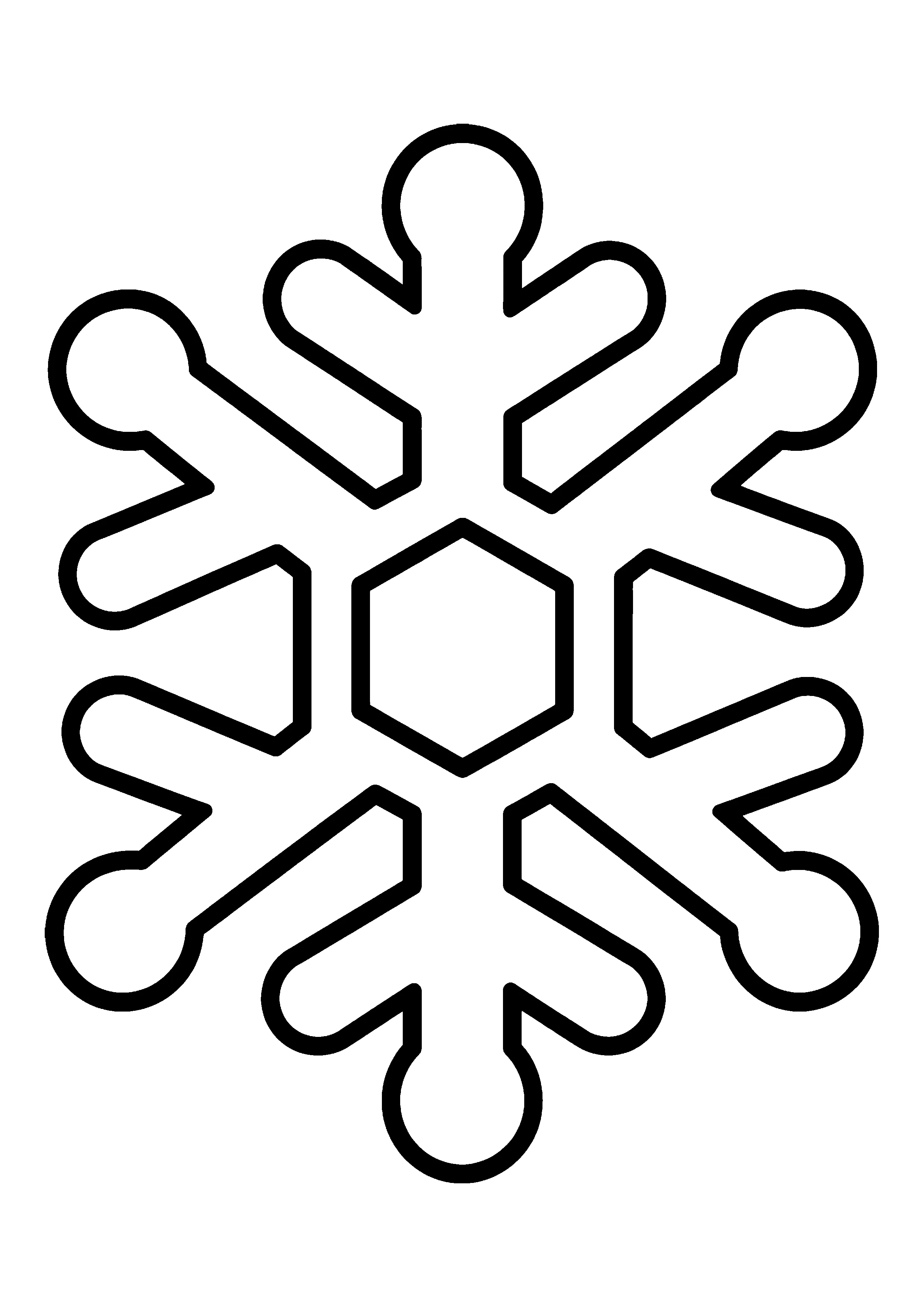 Giant snowflake with six arms coloring page, printable line art