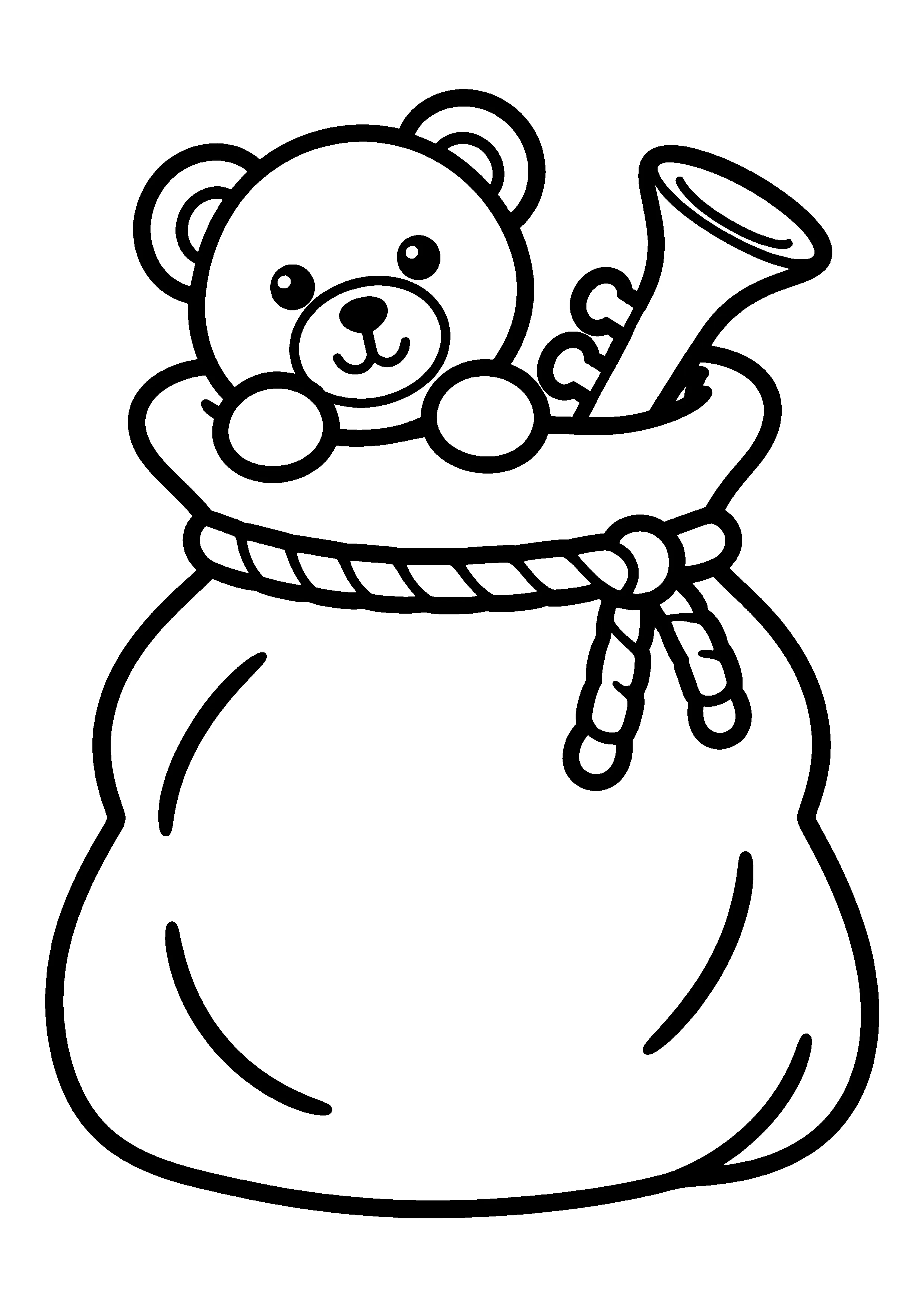 Teddy bear in gift sack coloring page, printable line art