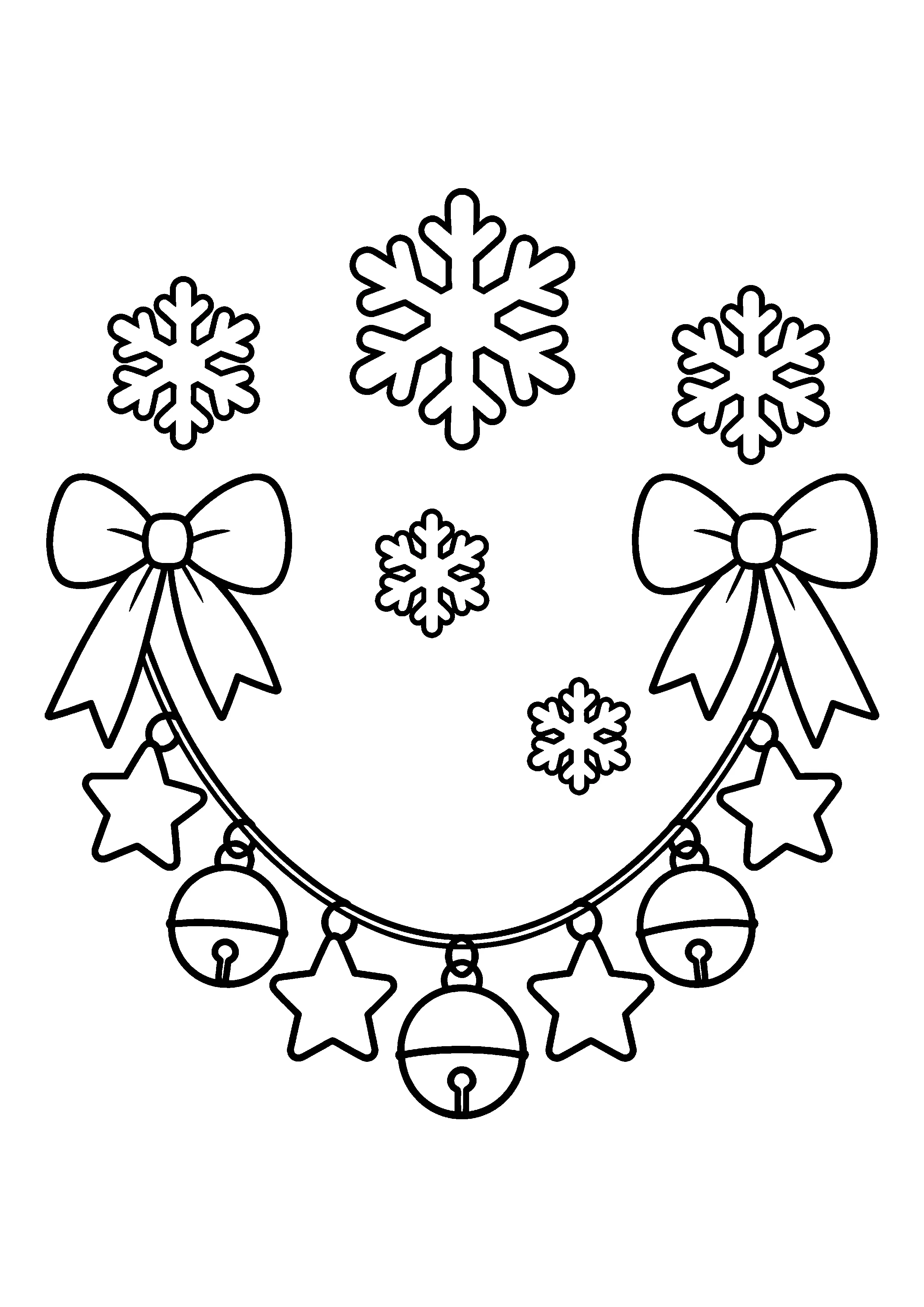 Christmas garland with bells and stars coloring page, printable line art