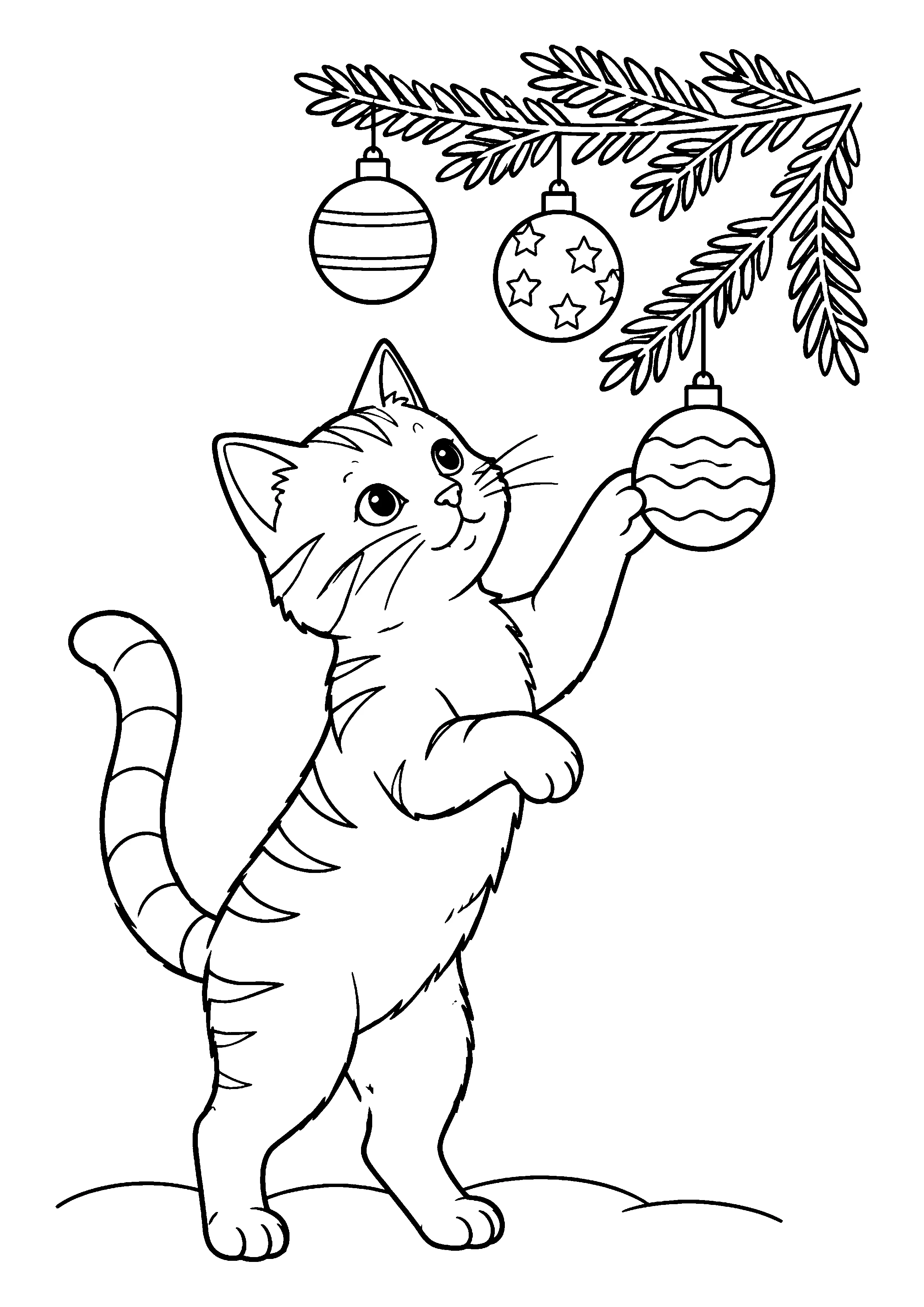 Kitten batting ornament coloring page, printable line art