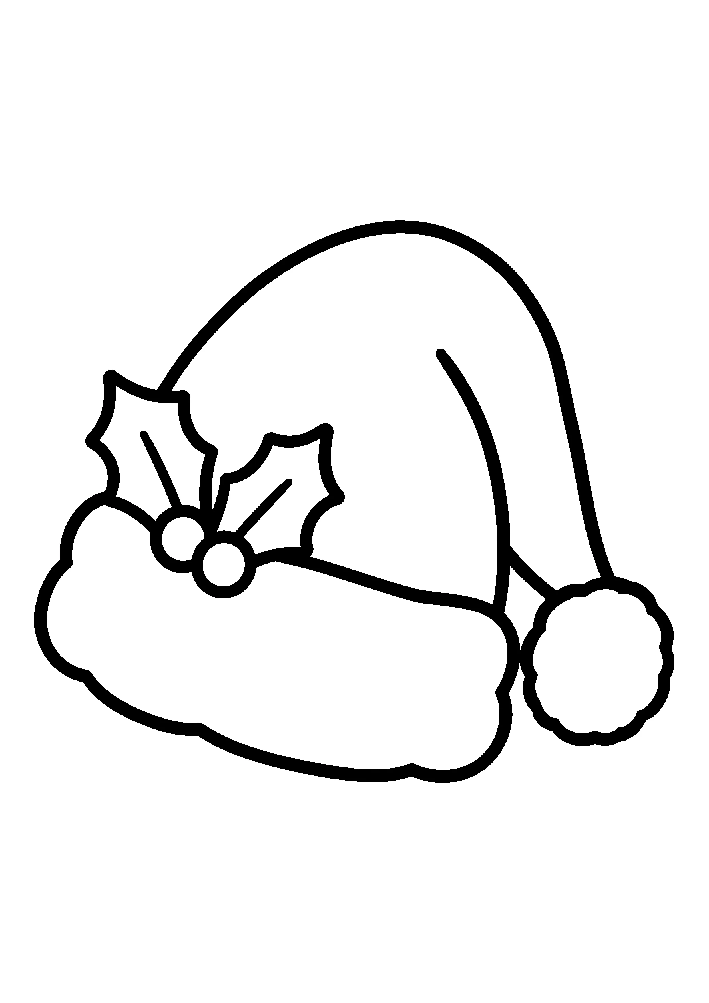 Santa hat with holly coloring page, printable line art