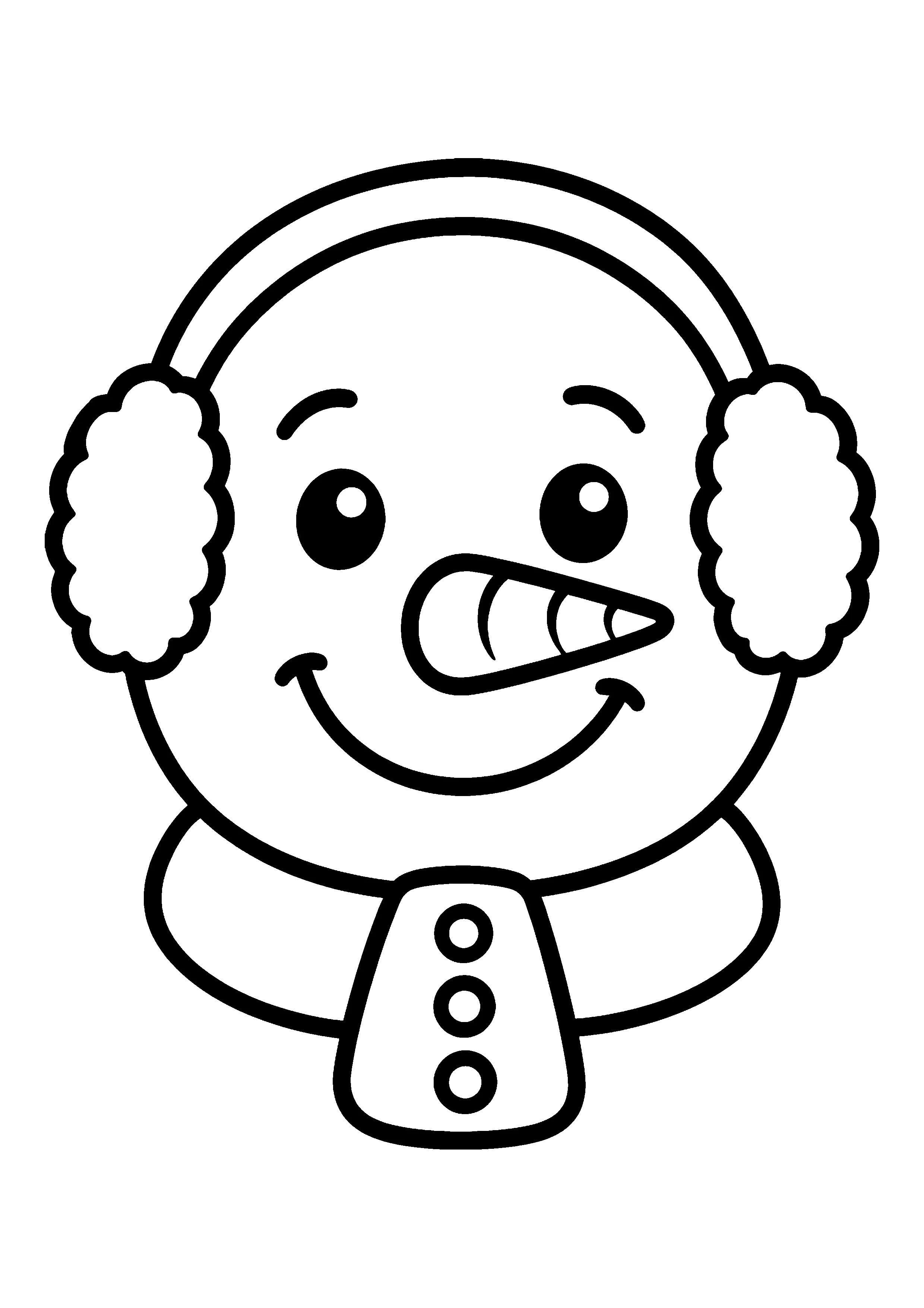 Snowman head with earmuffs coloring page, printable line art