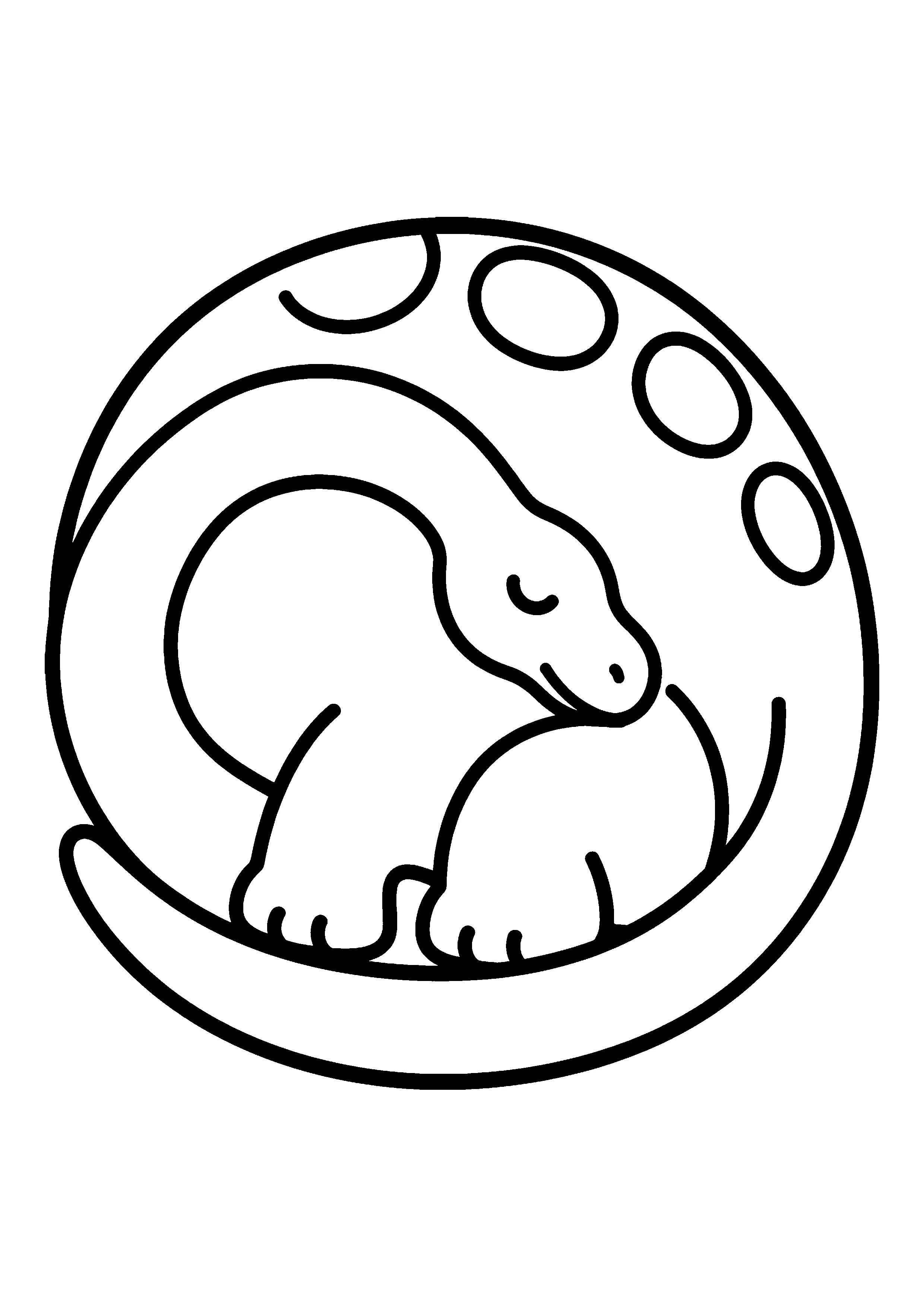 Sleeping Diplodocus curled up coloring page, printable line art