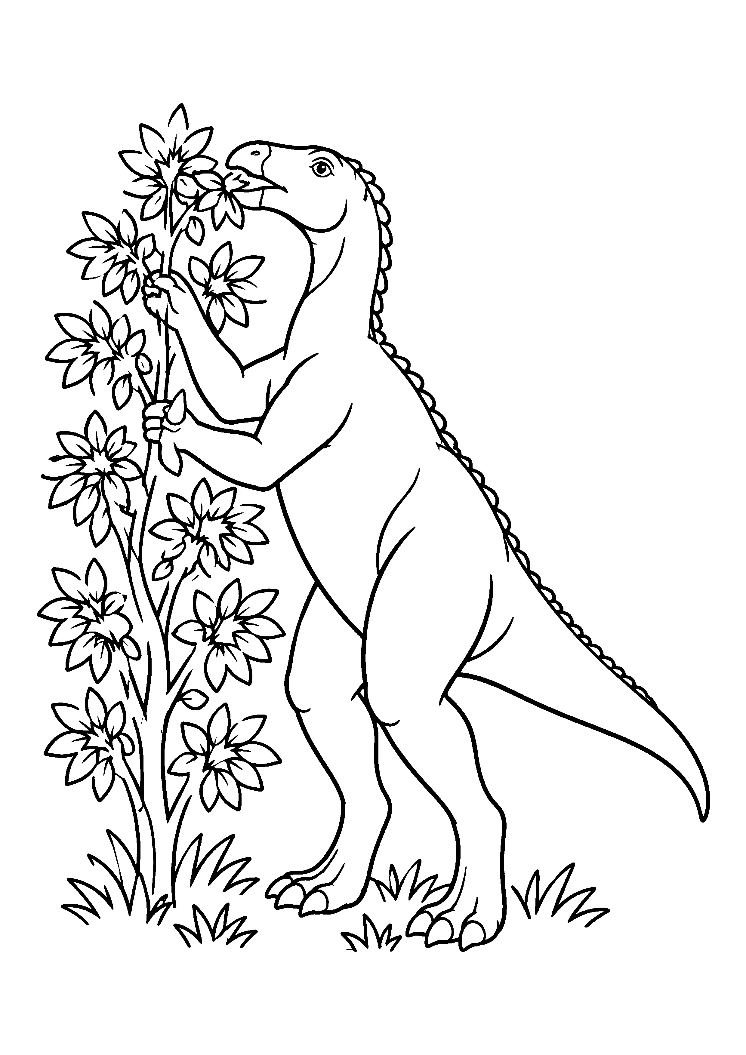 Iguanodon eating leaves coloring page, printable line art