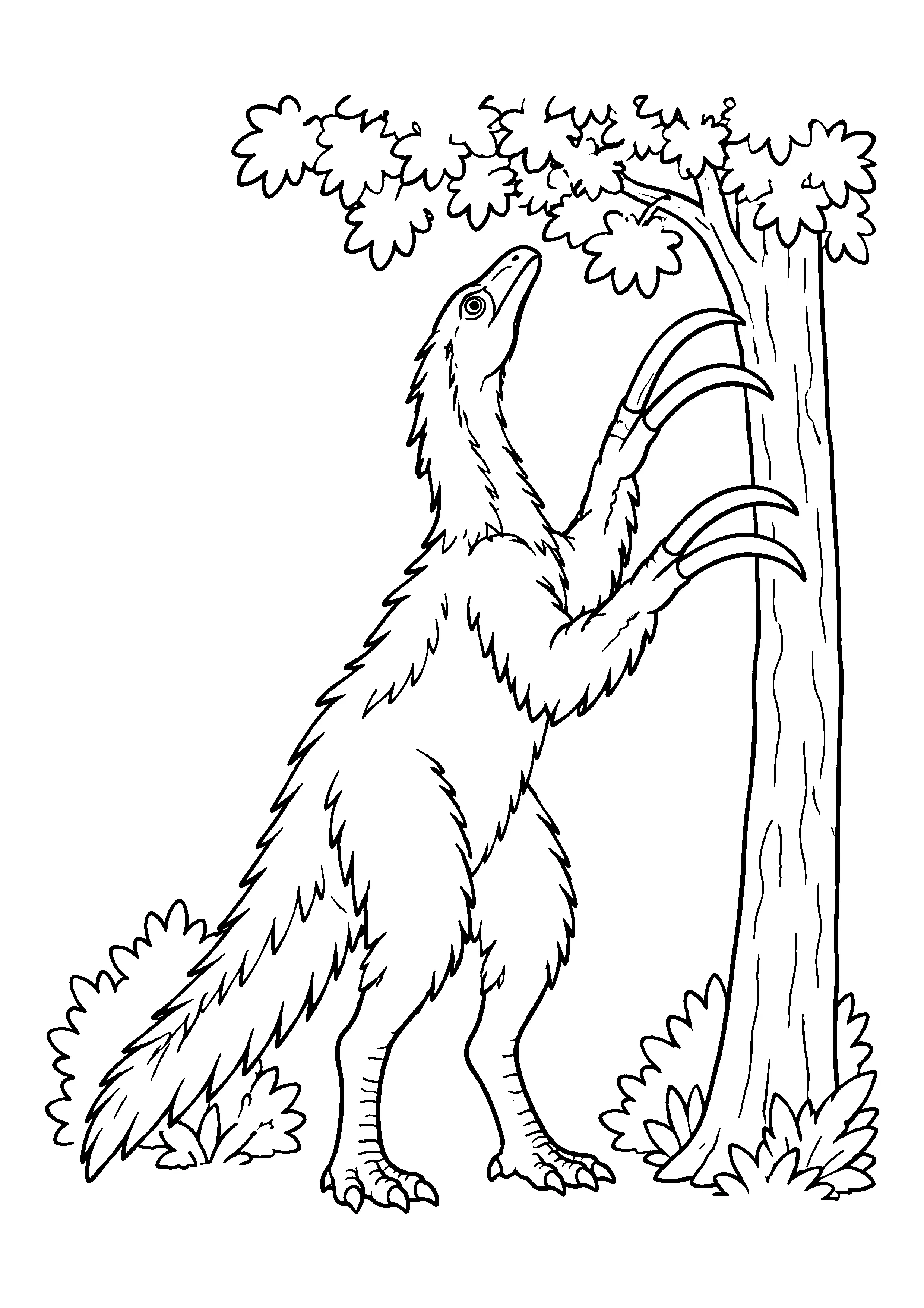 Therizinosaurus with long claws coloring page, printable line art