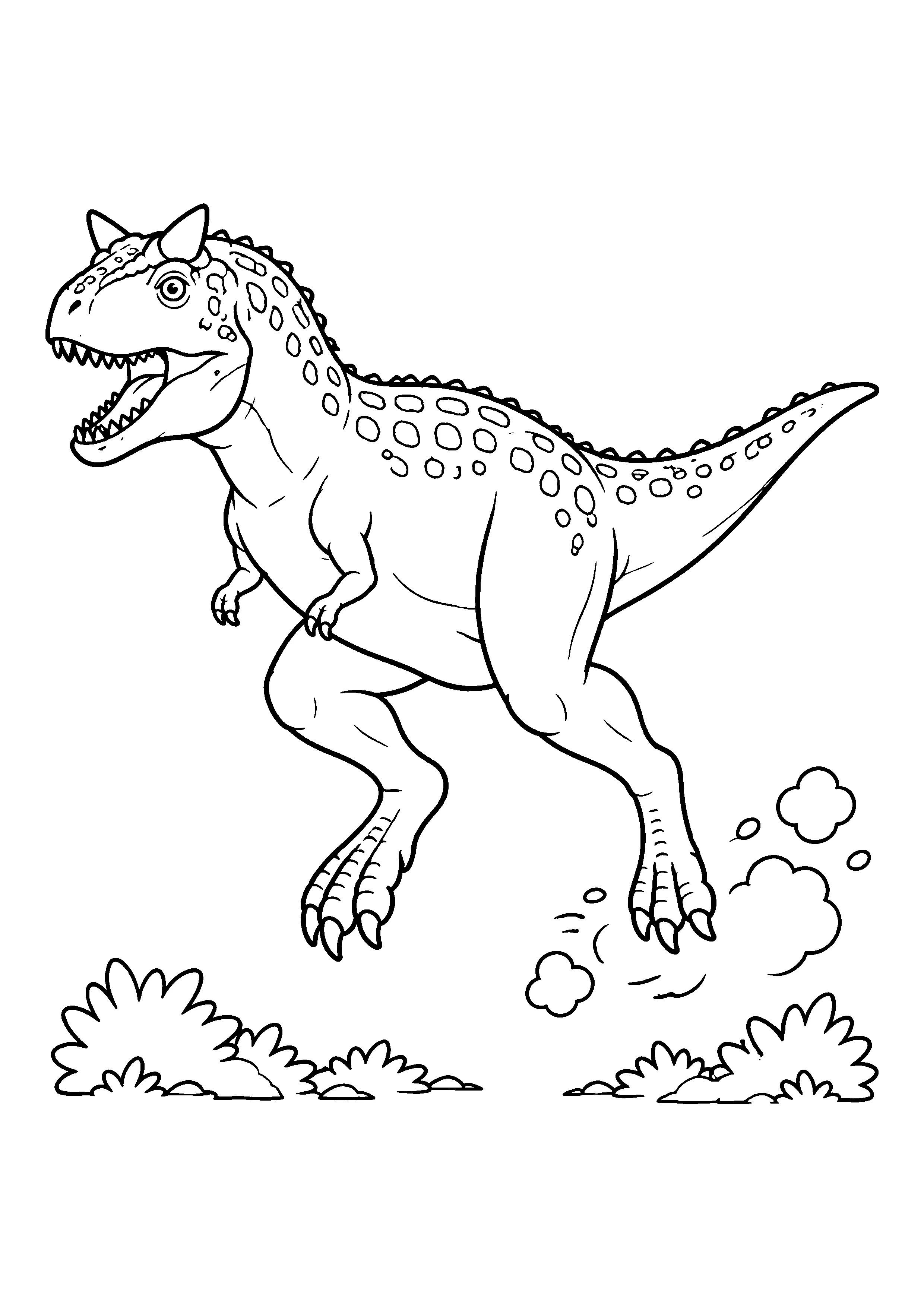 Carnotaurus running coloring page, printable line art