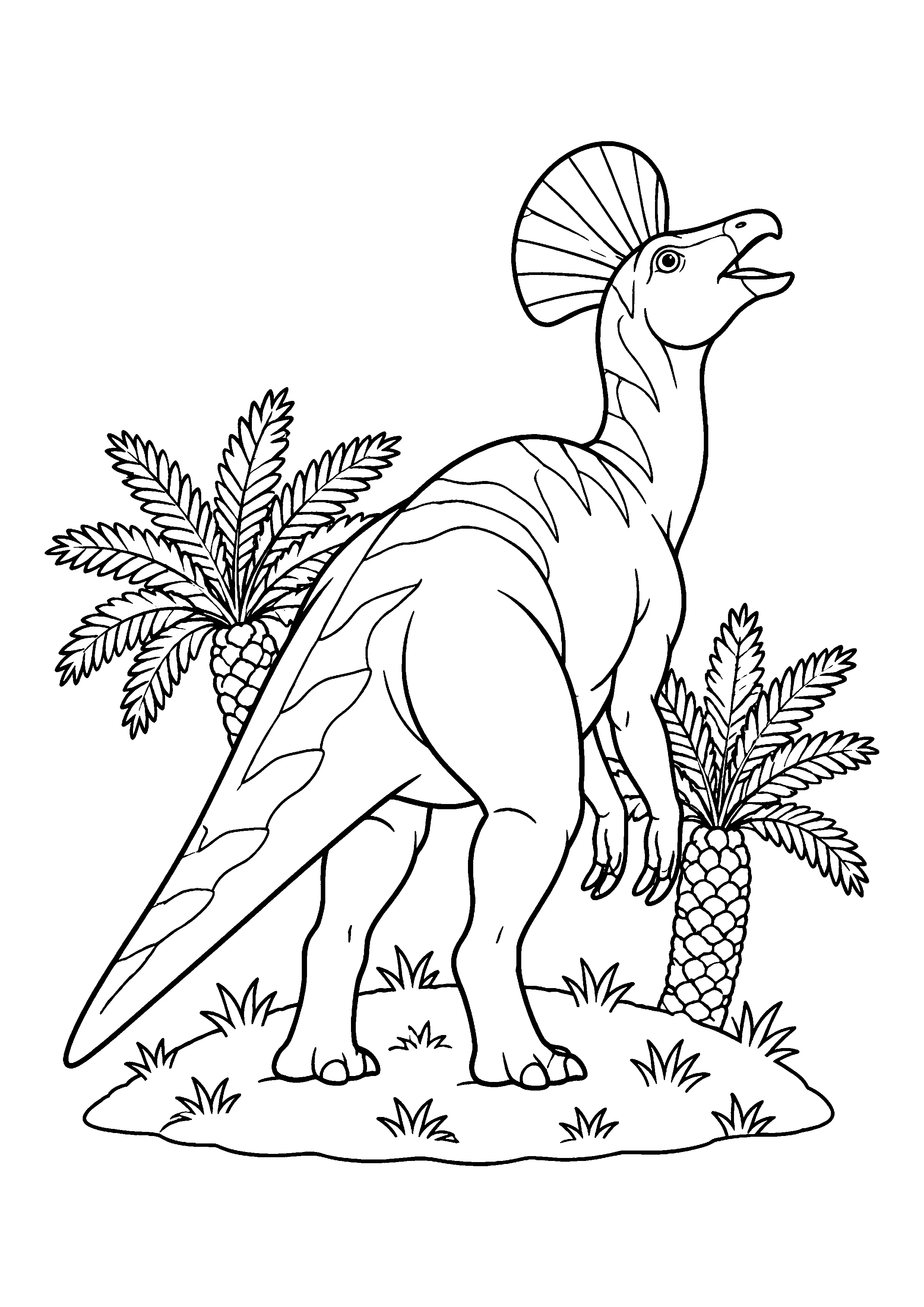 Corythosaurus with fan crest coloring page, printable line art