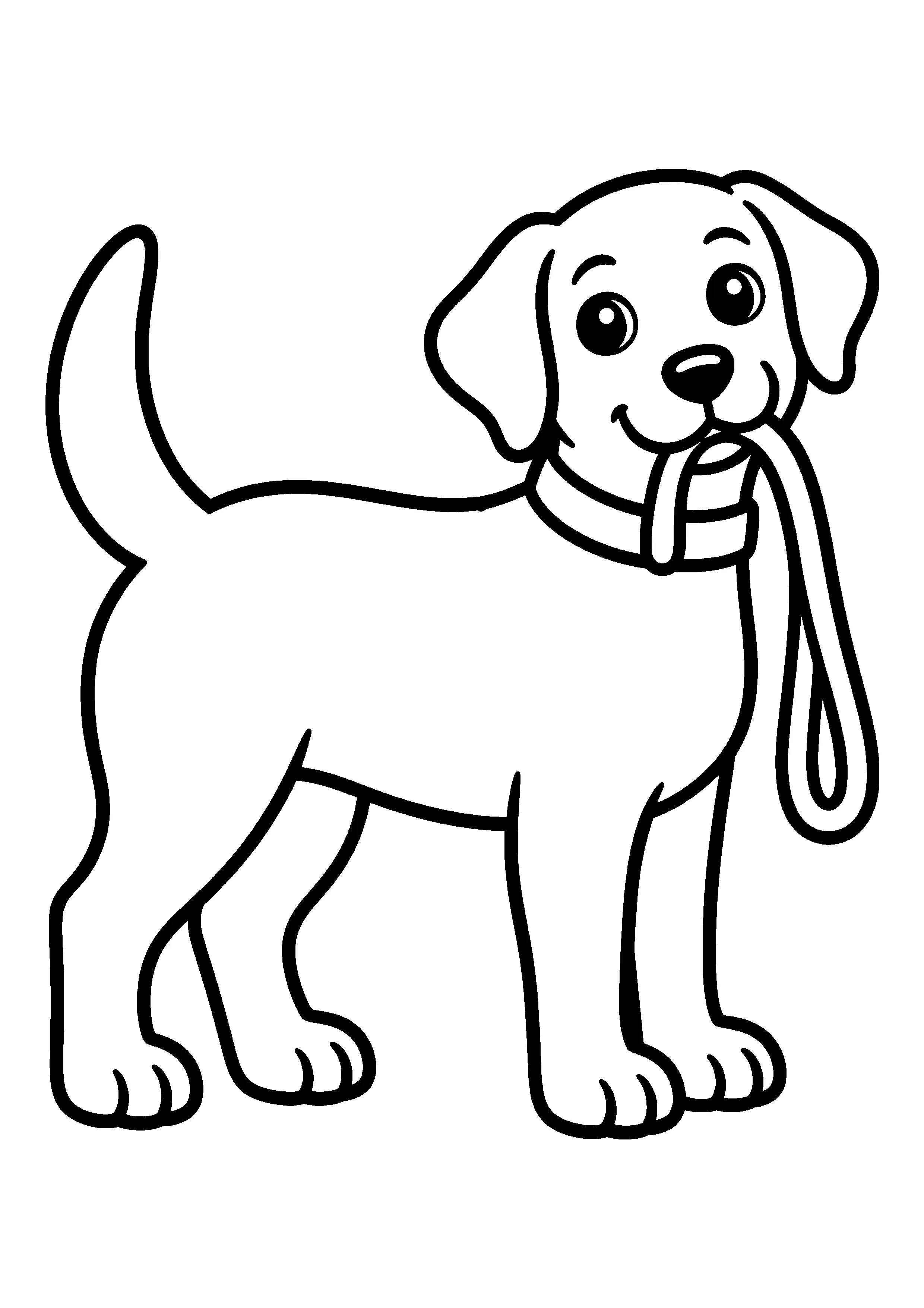 Dog holding leash coloring page, printable line art