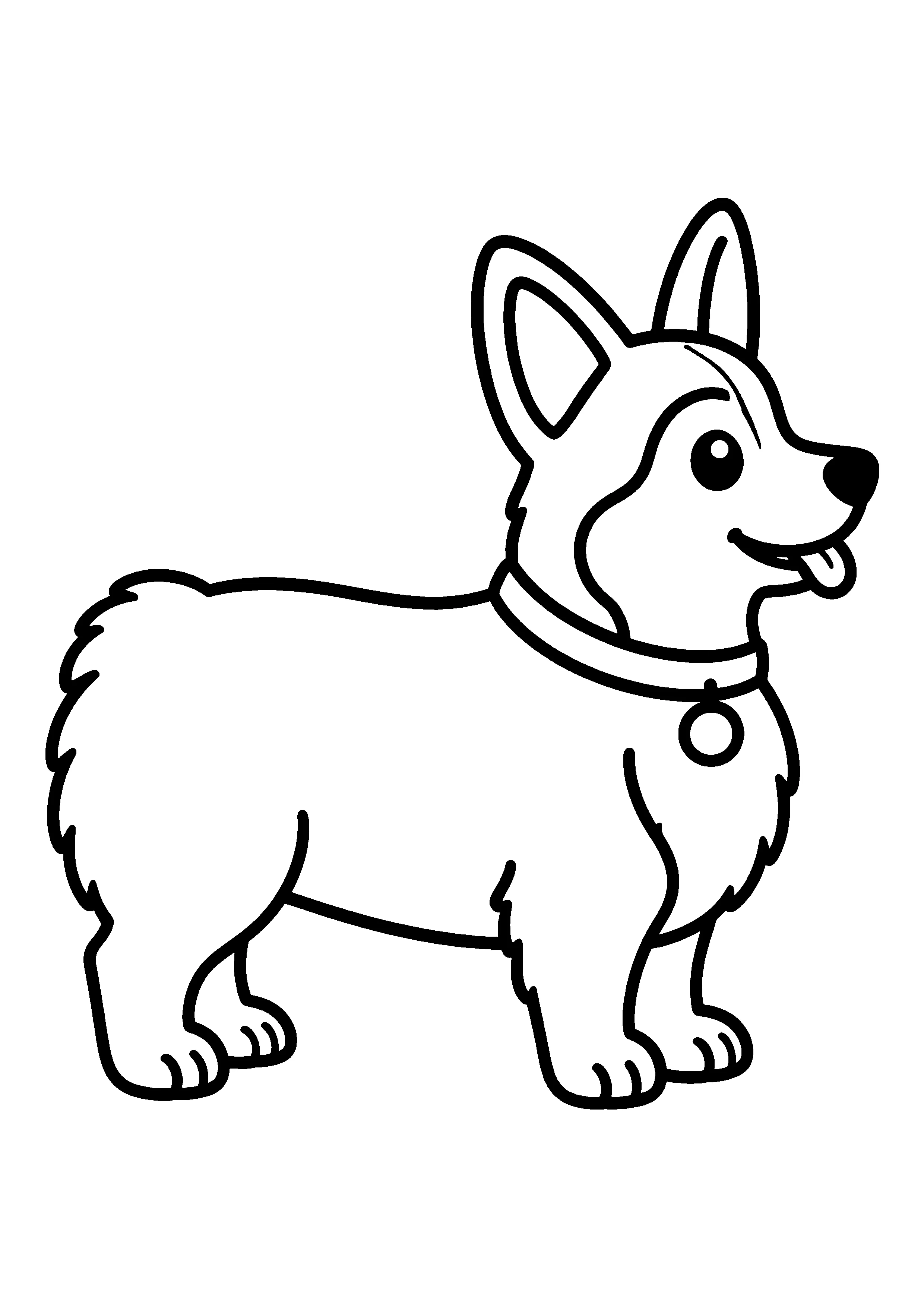 Corgi standing in profile coloring page, printable line art