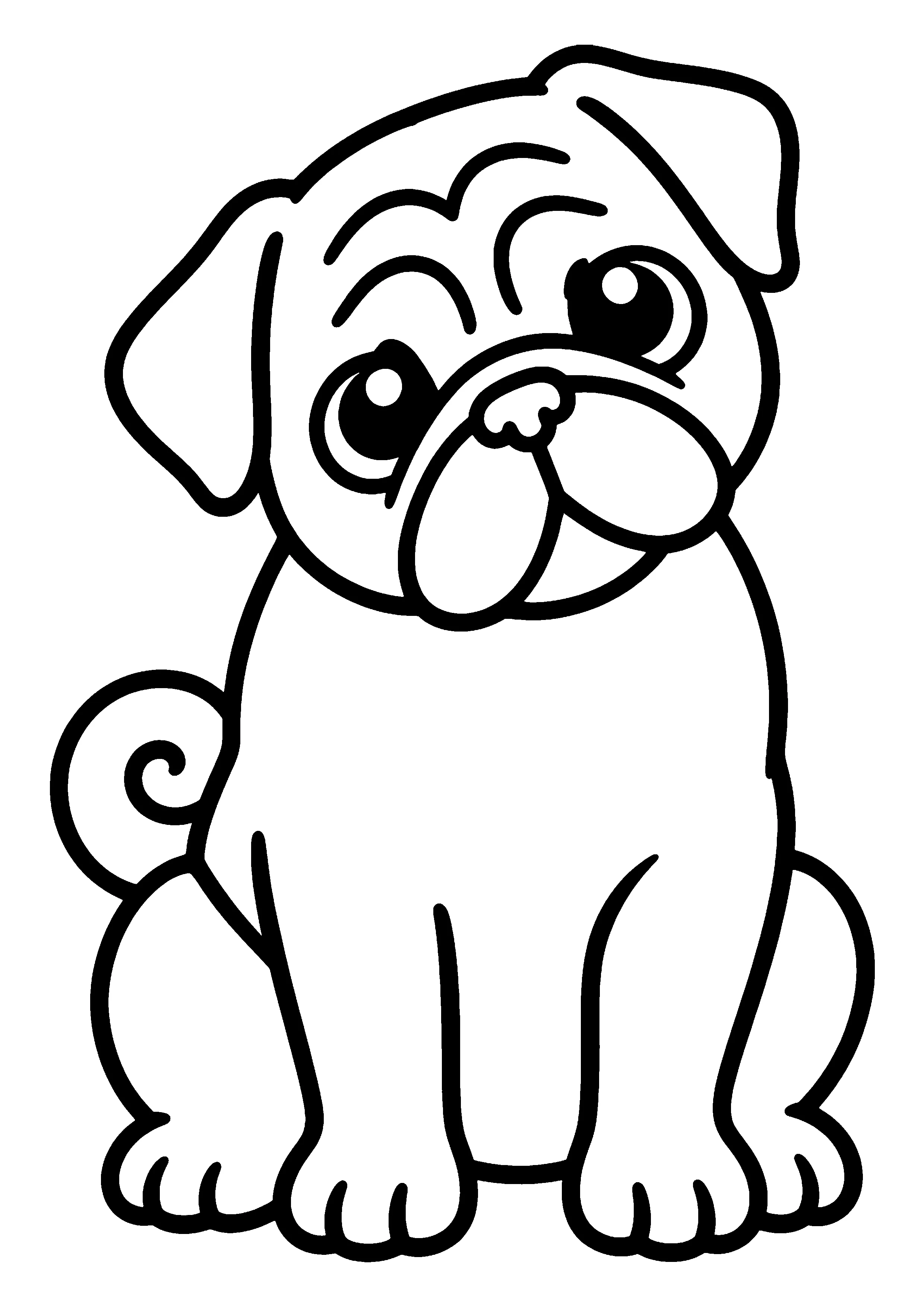 Pug with tilted head coloring page, printable line art