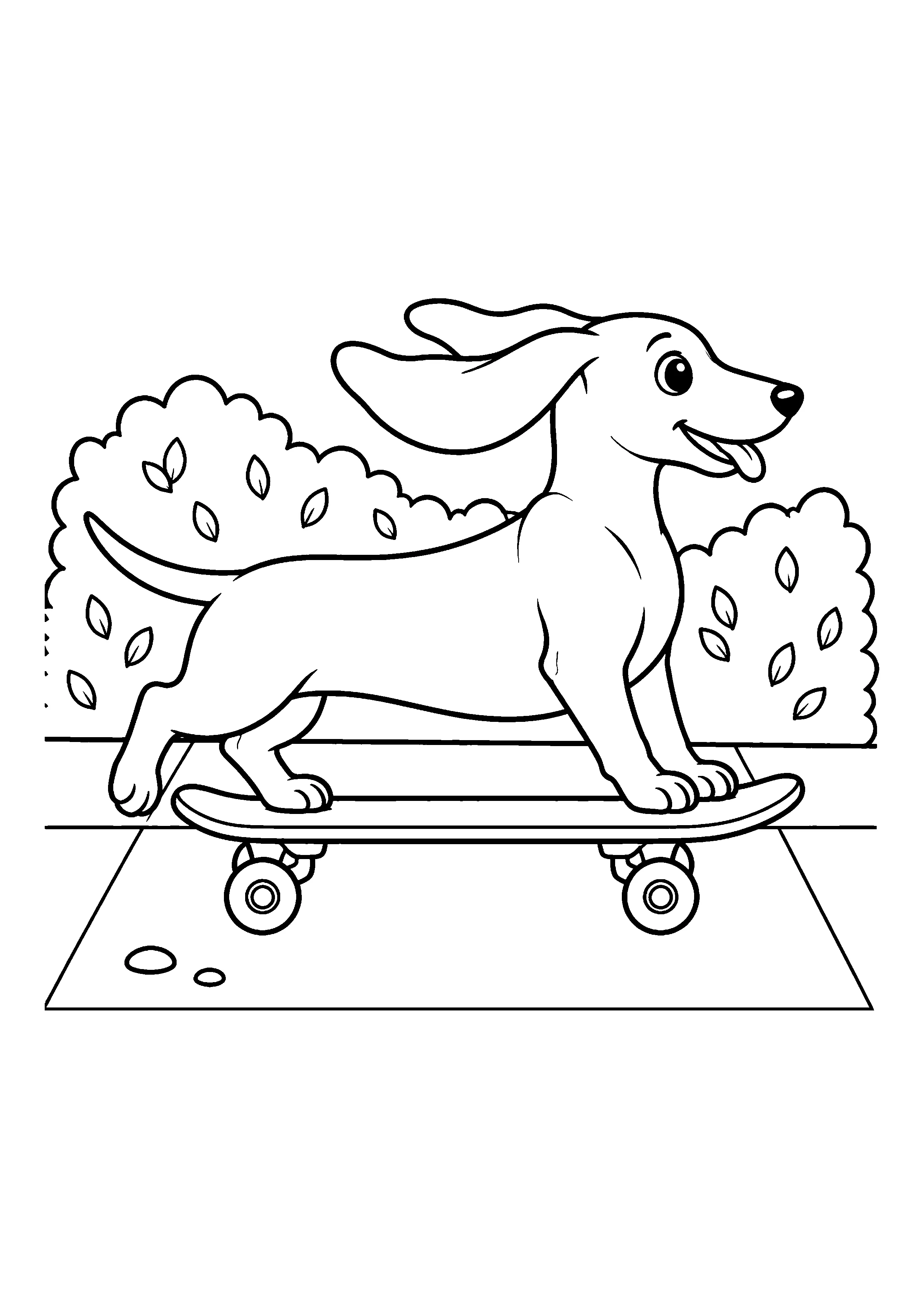 Dachshund on a skateboard coloring page, printable line art