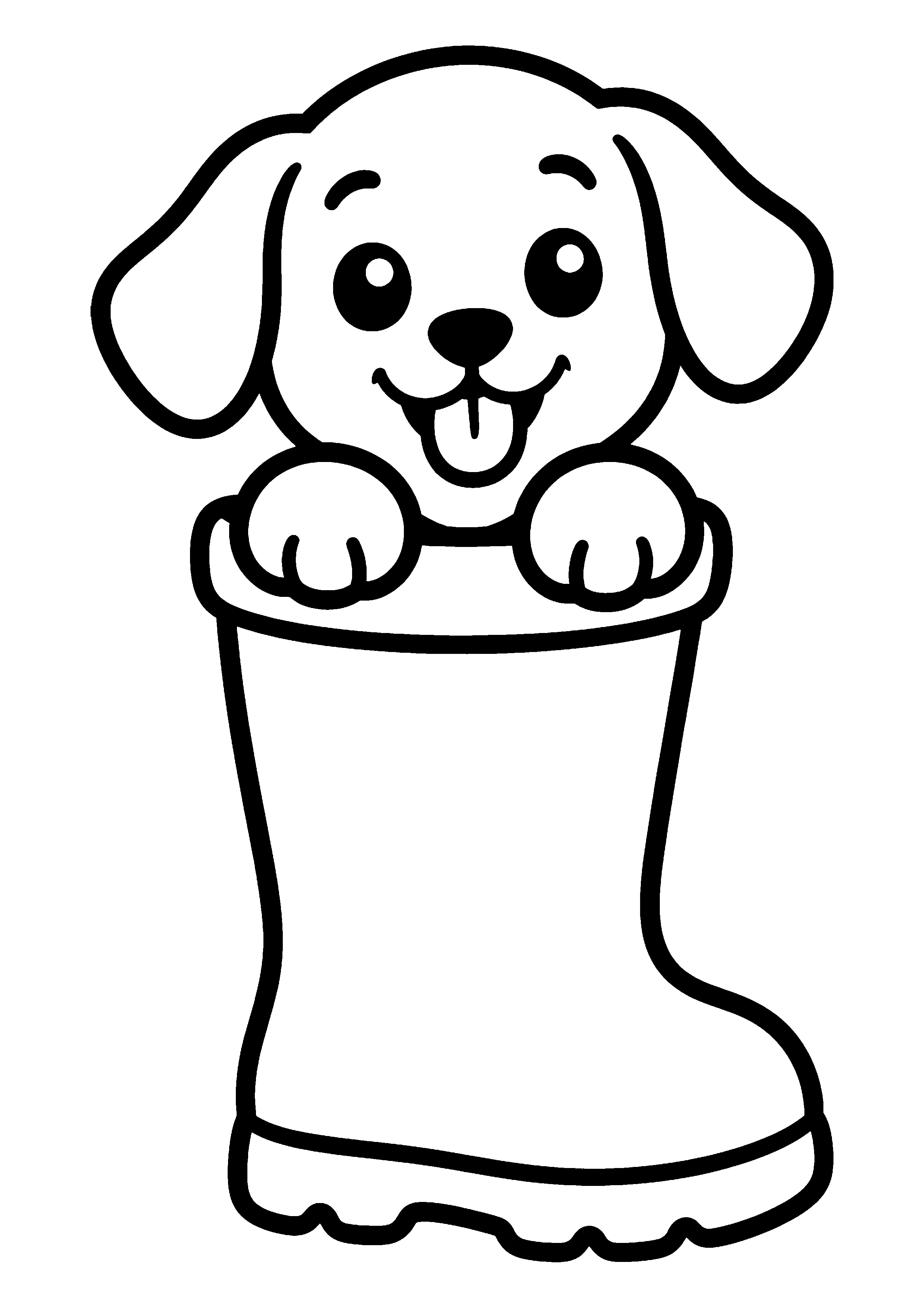 Puppy in rubber boot coloring page, printable line art