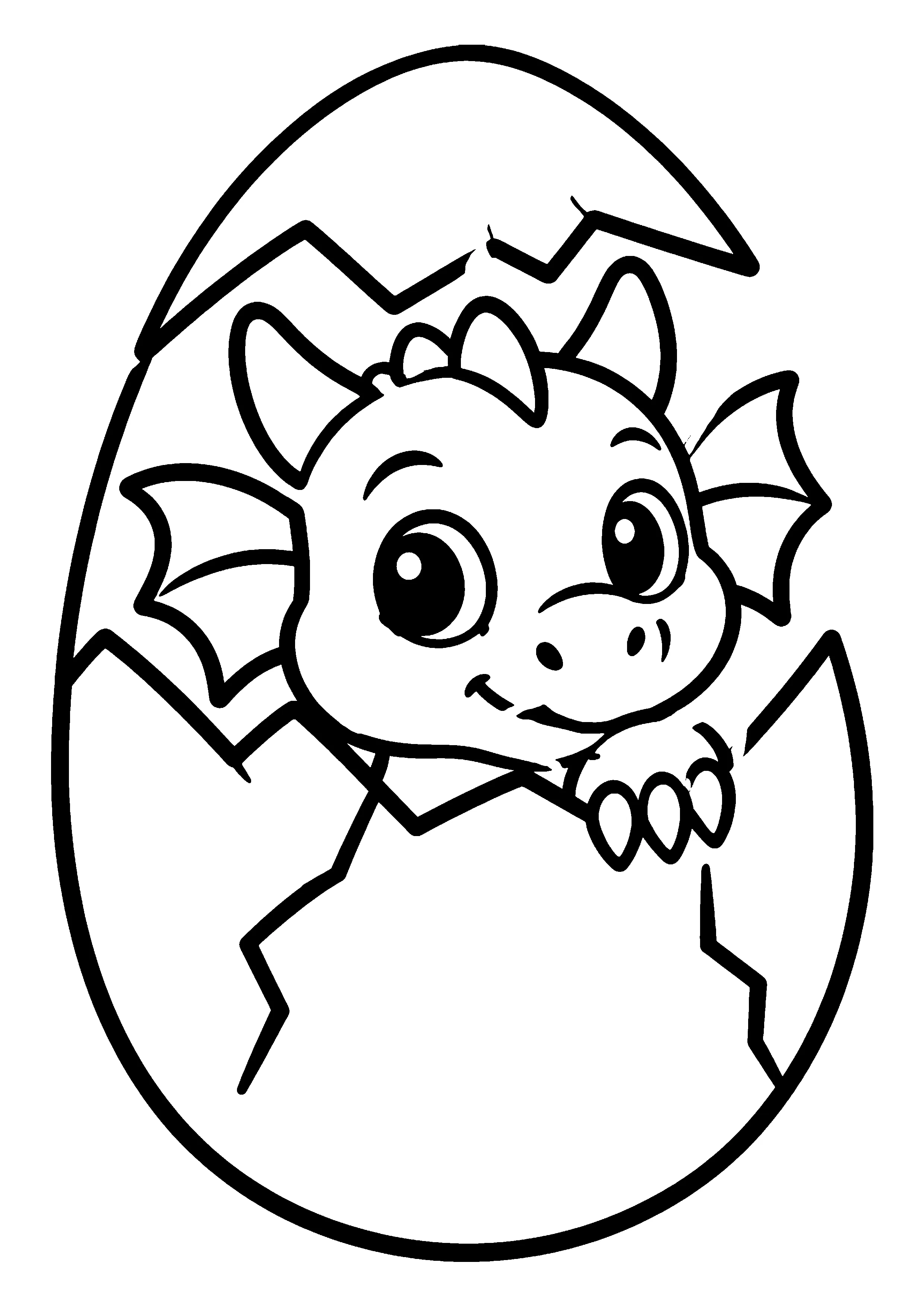 Dragon hatching from egg coloring page, printable line art