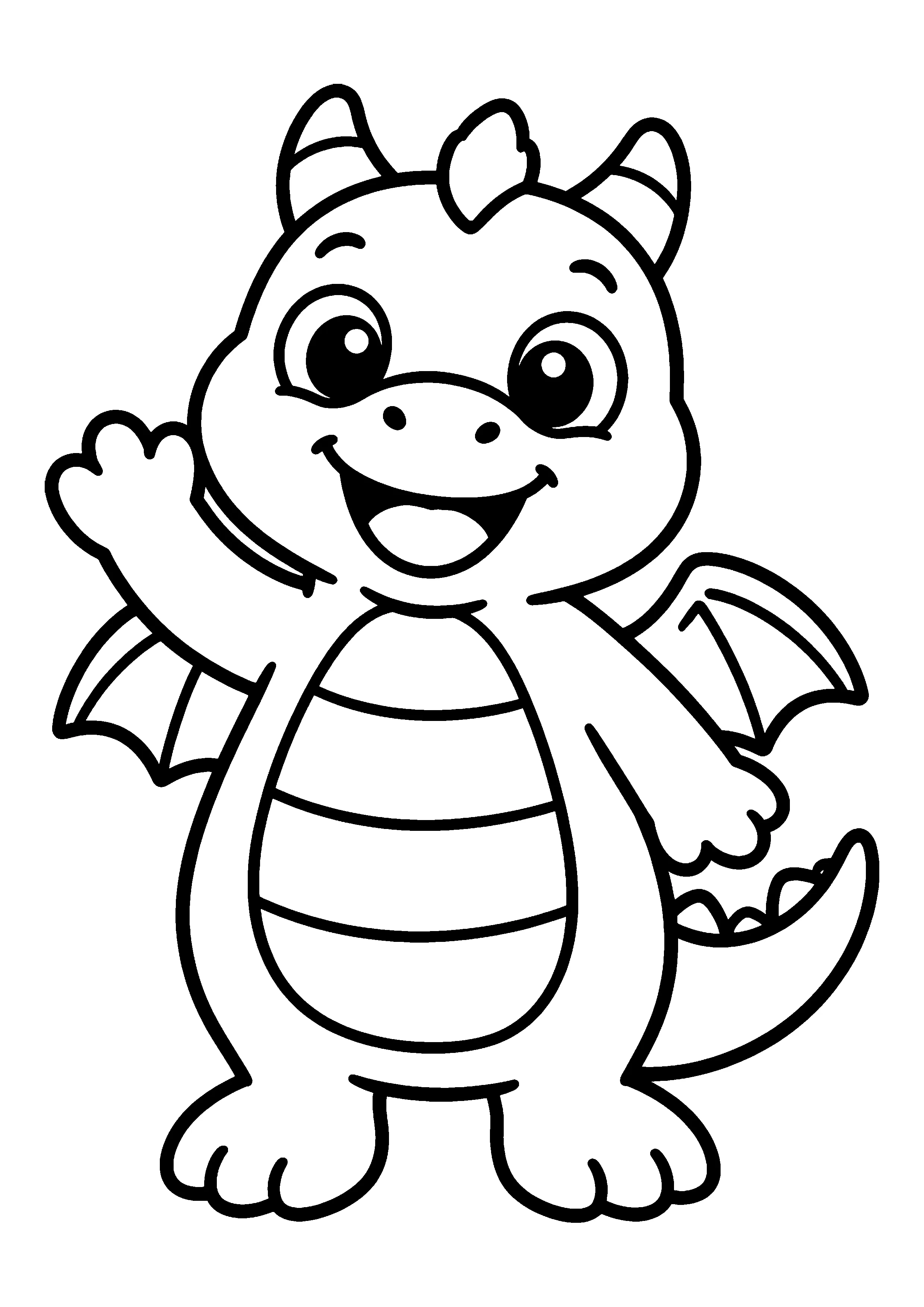 Chubby dragon waving hello coloring page, printable line art