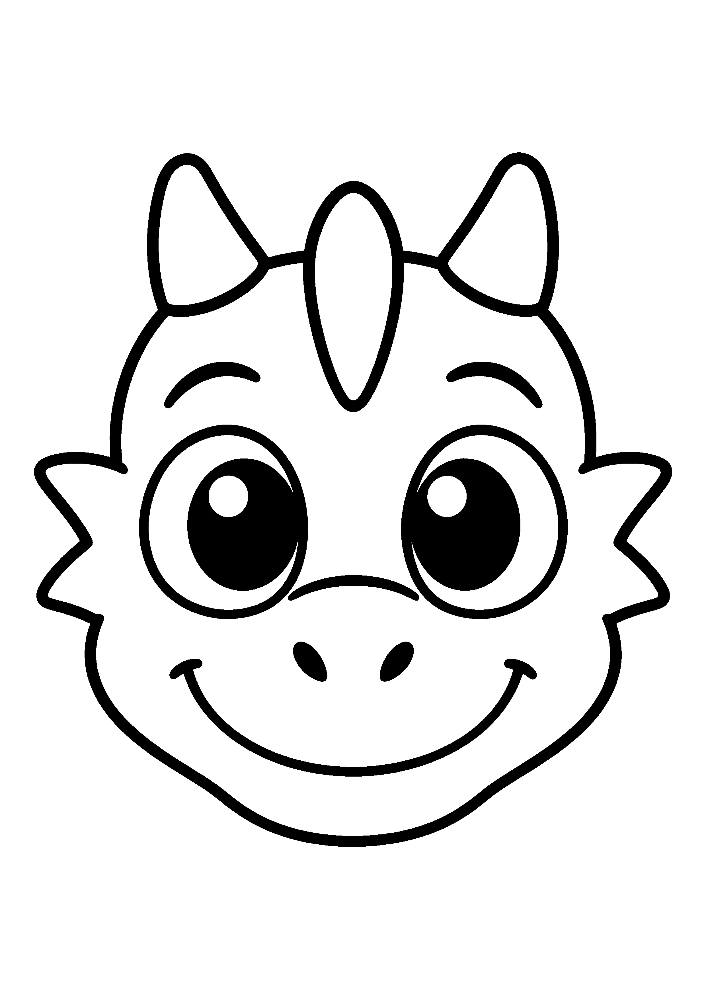 Dragon face with tiny horns coloring page, printable line art