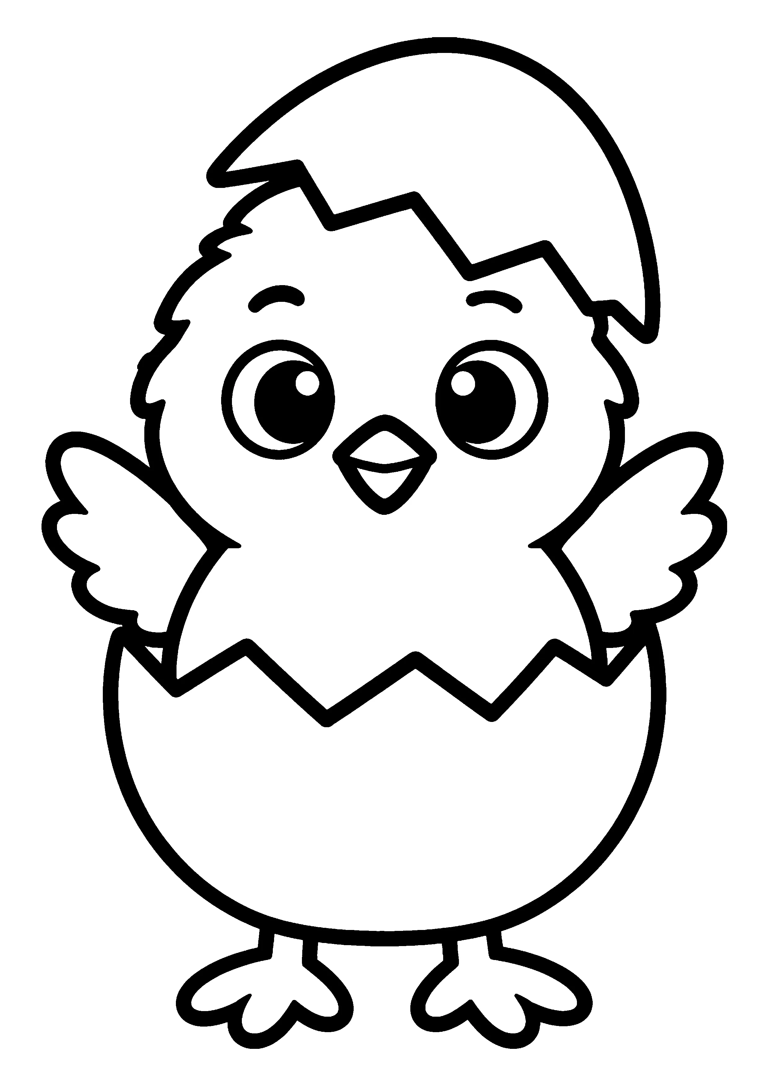 Chick in cracked eggshell coloring page, printable line art