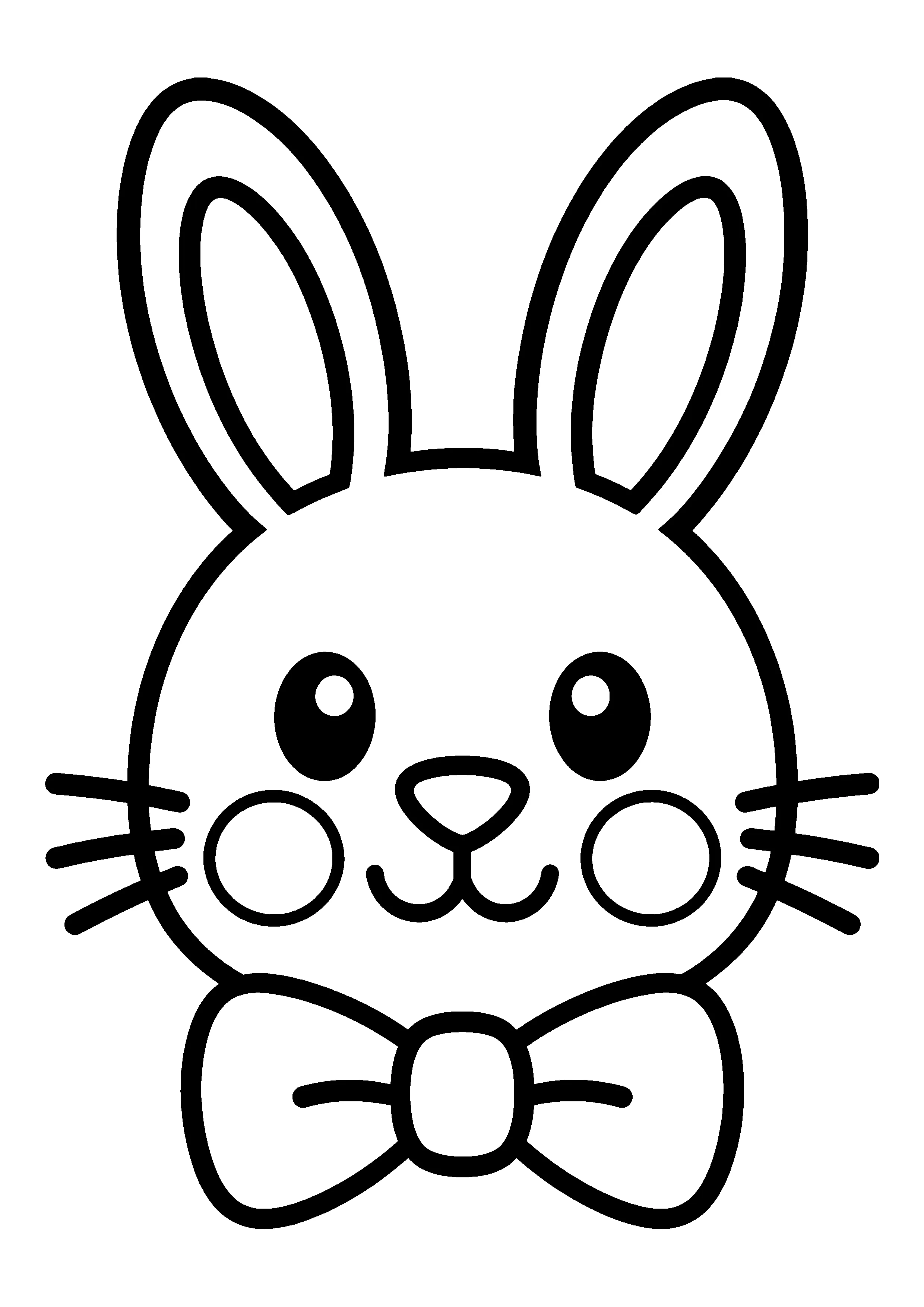 Bunny head with bow tie coloring page, printable line art