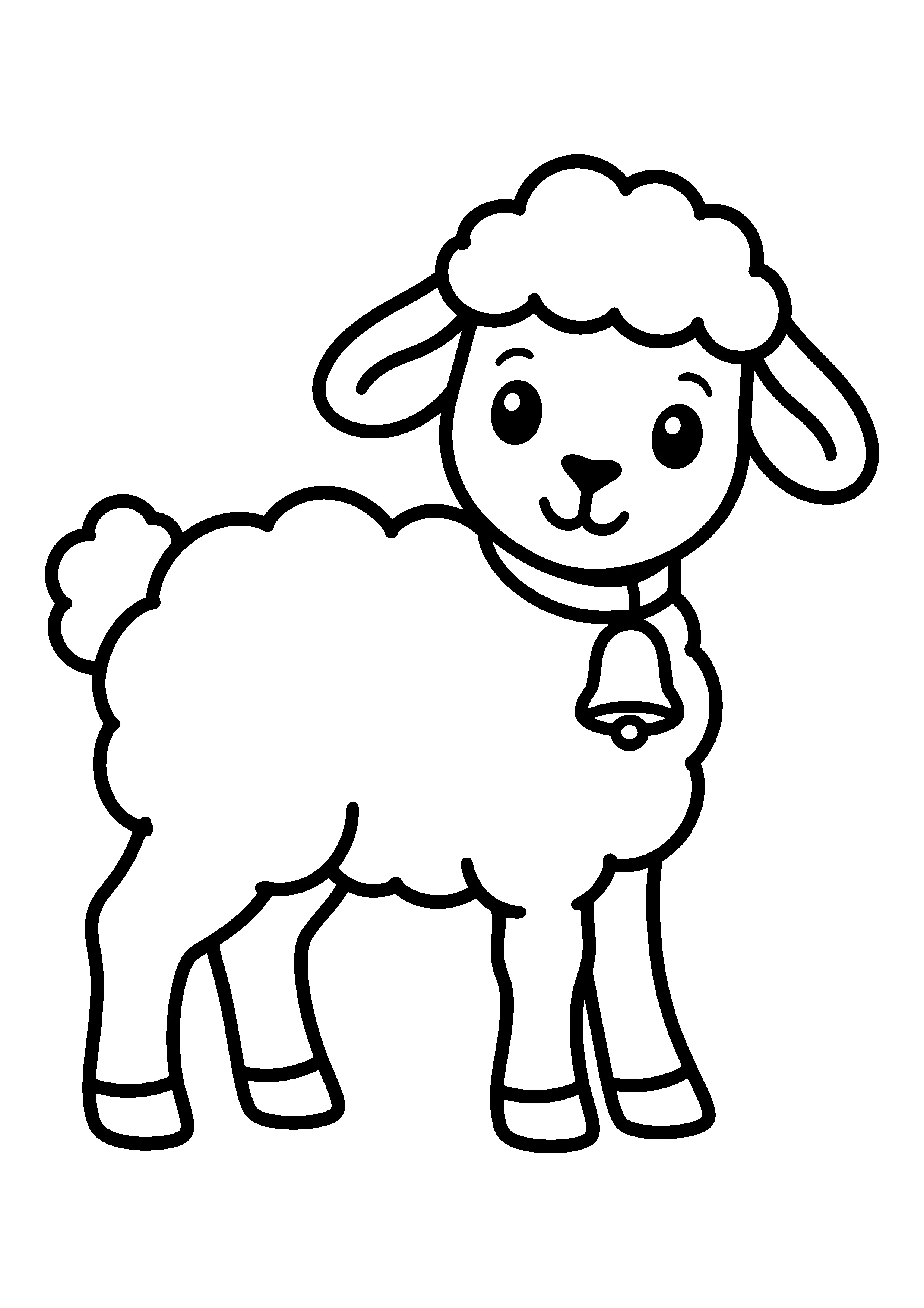 Lamb with a bell coloring page, printable line art