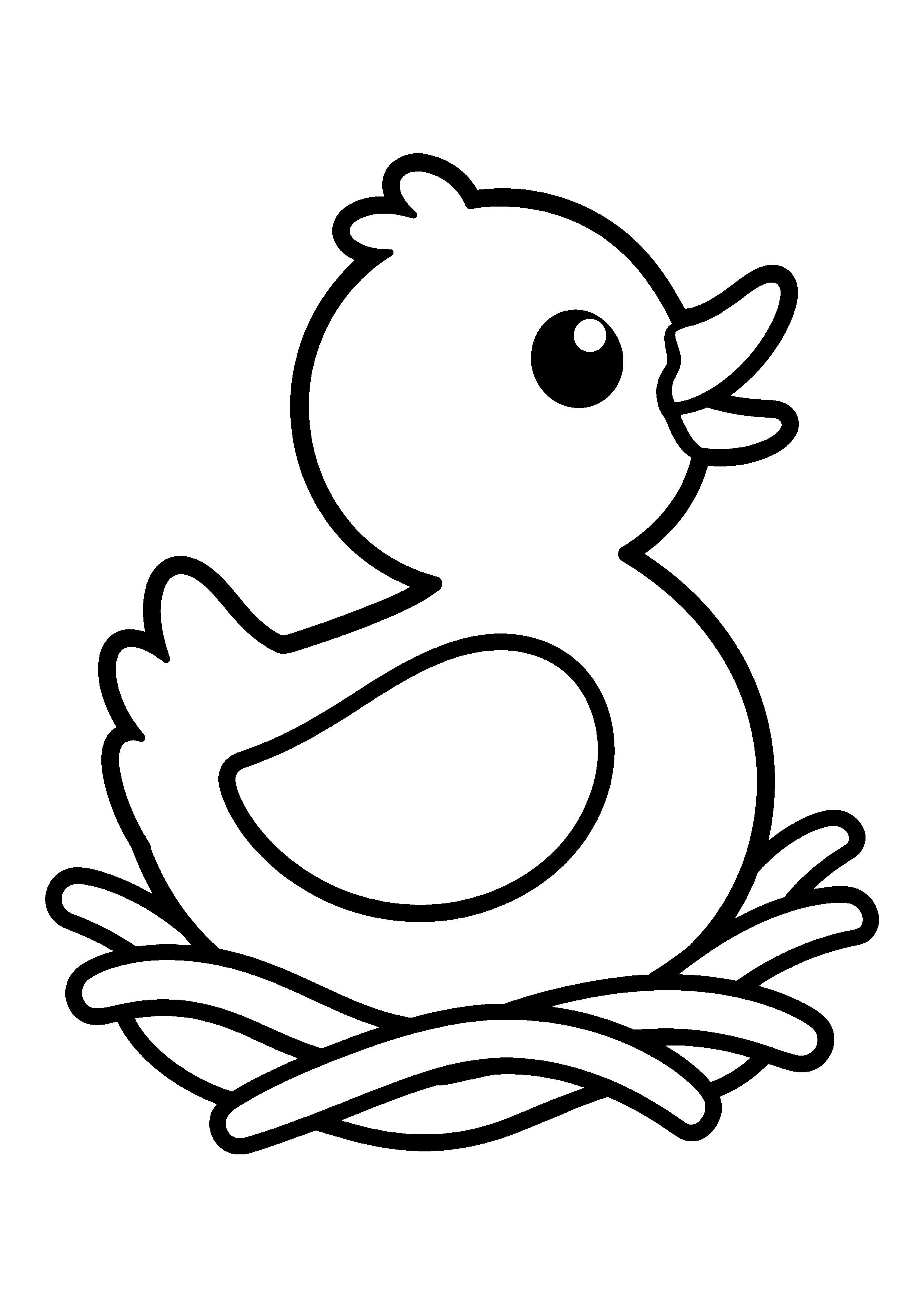 Duckling in straw nest coloring page, printable line art