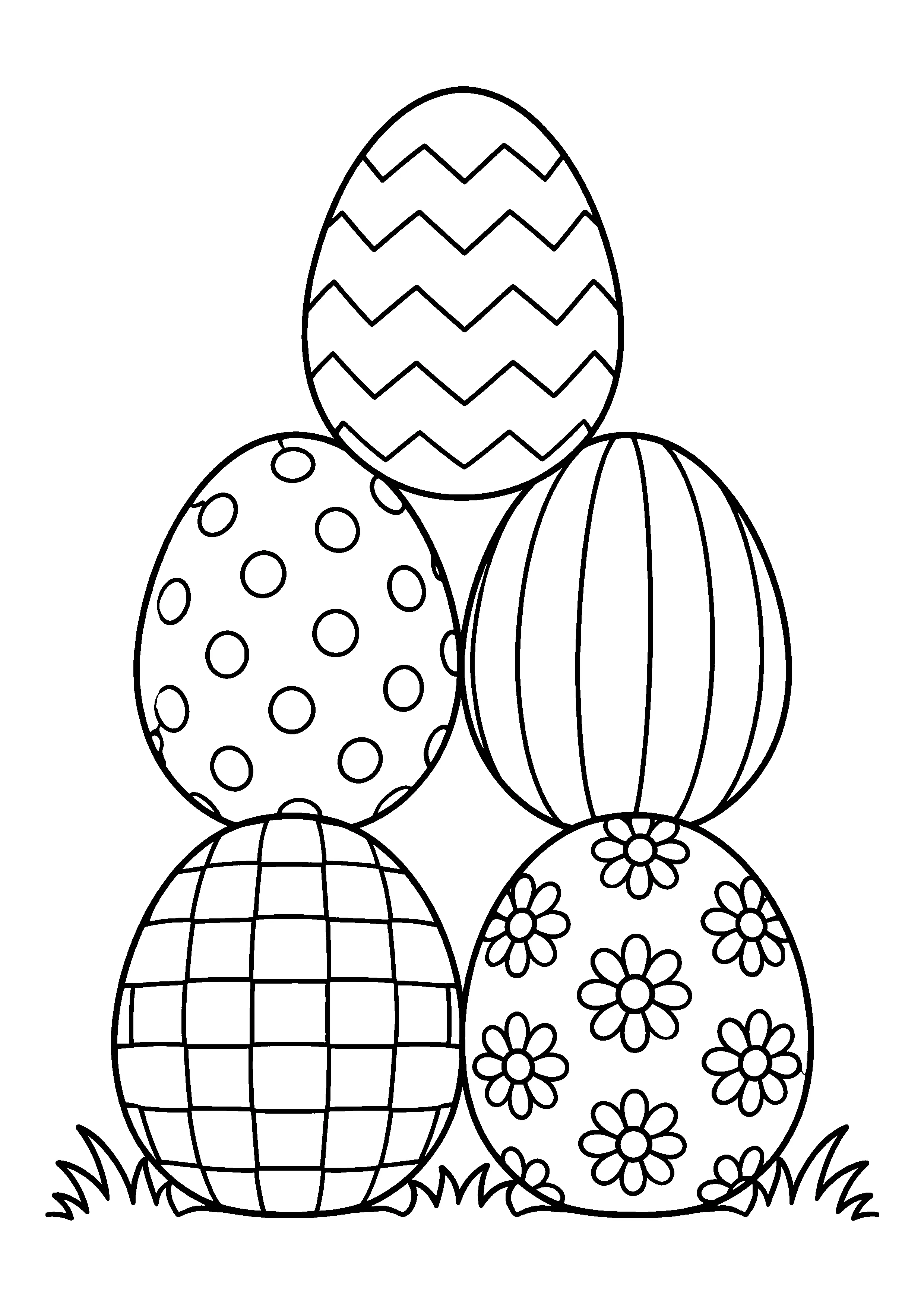 Five stacked Easter eggs coloring page, printable line art