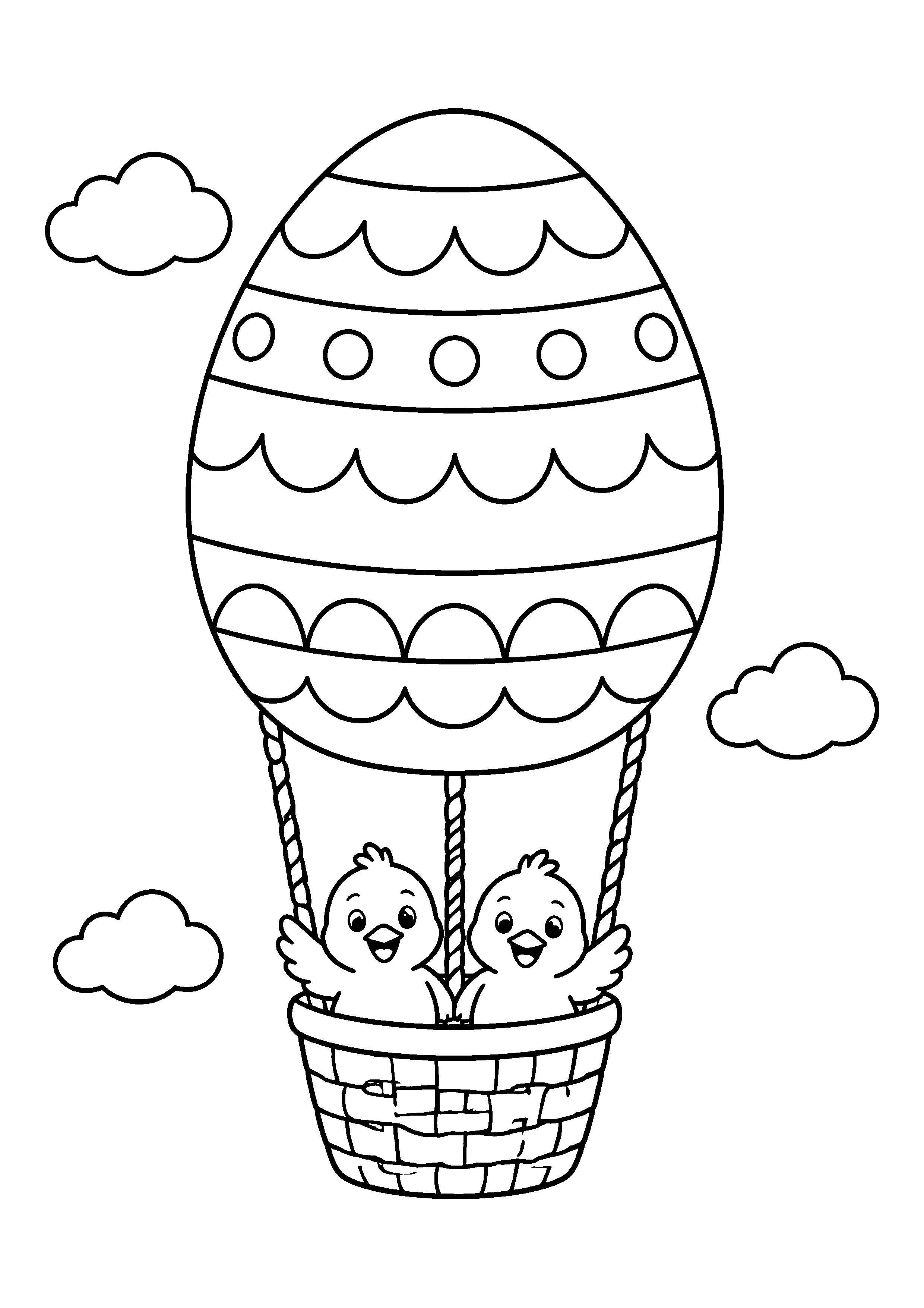 Egg balloon with chicks coloring page, printable line art
