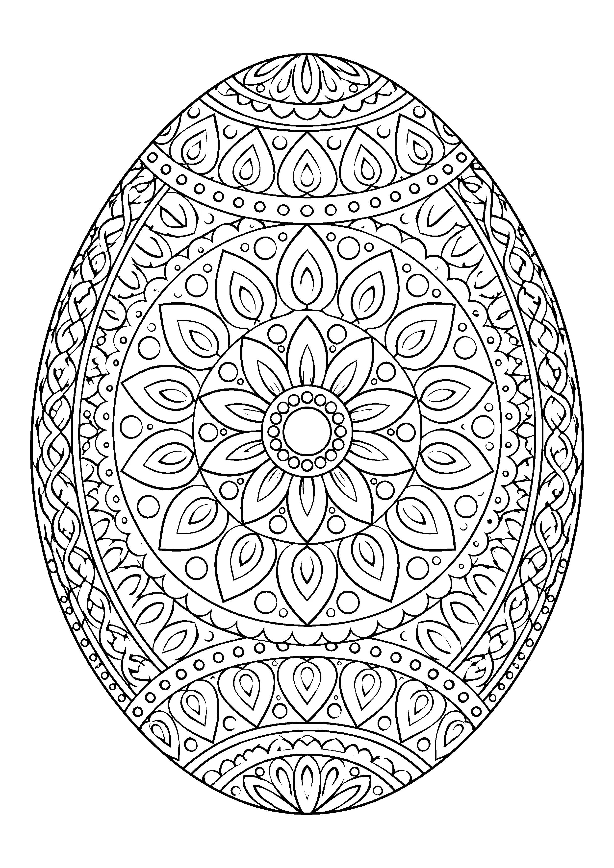 Mandala Easter egg coloring page, printable line art