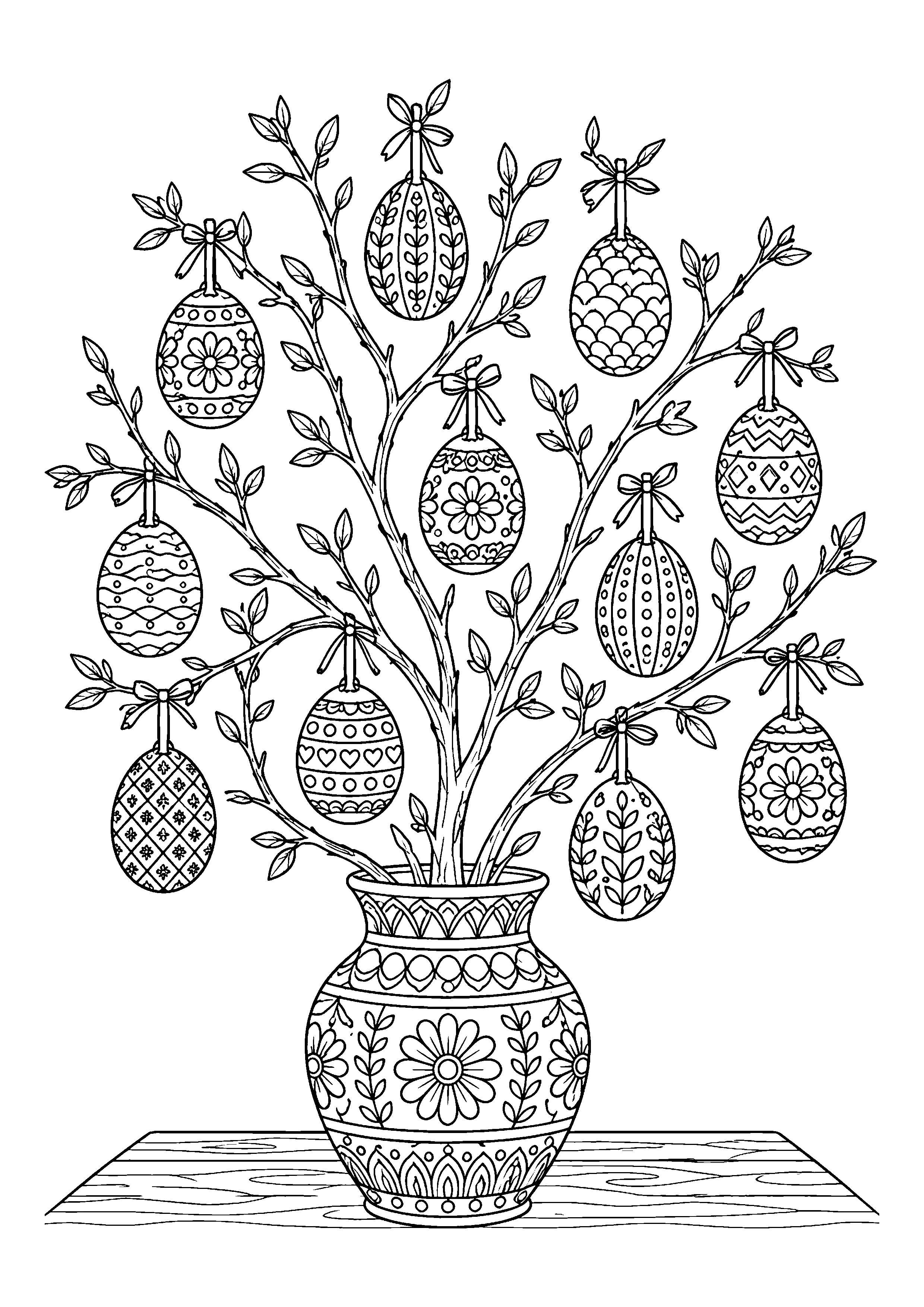 Easter egg tree coloring page, printable line art