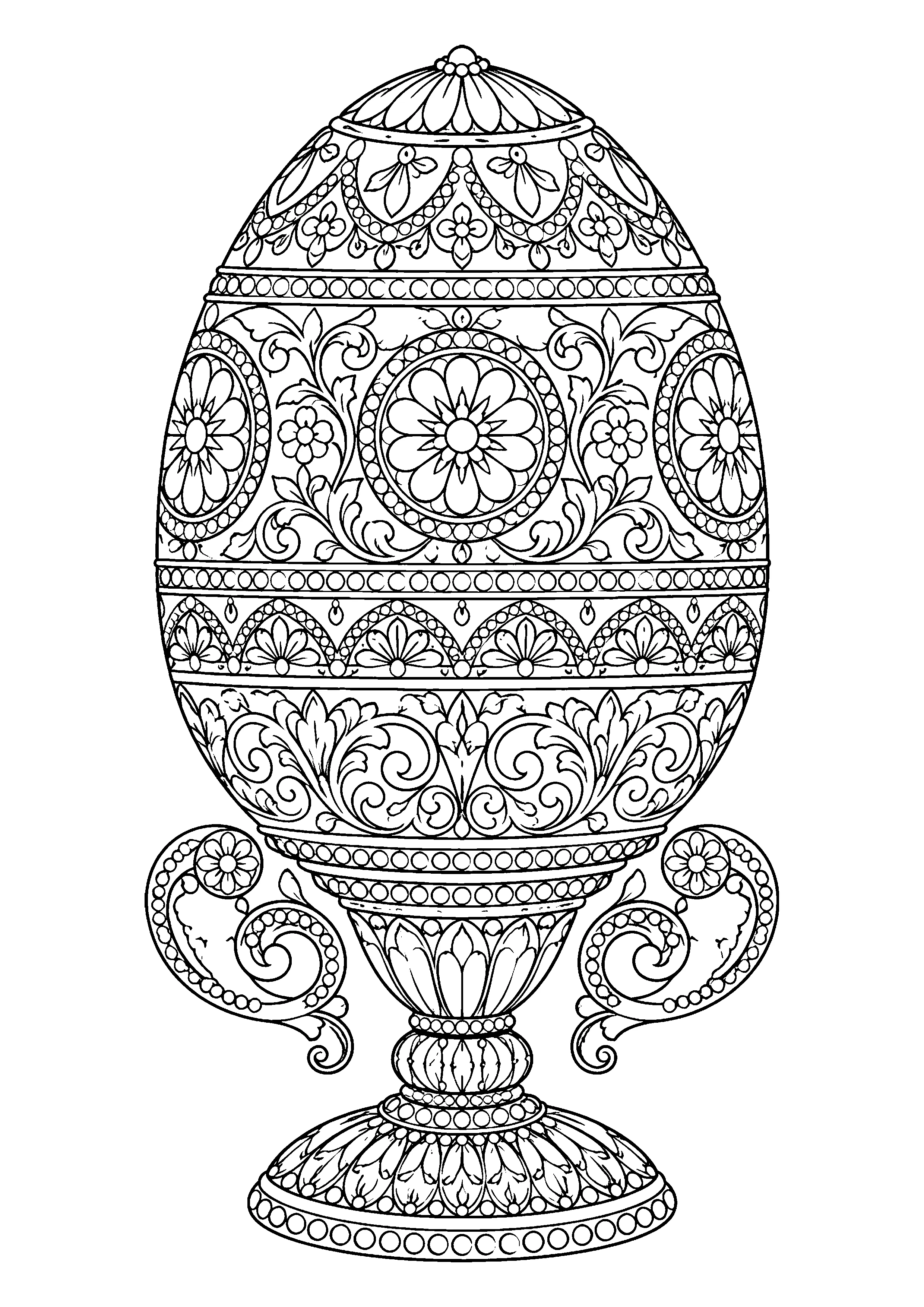 Filigree egg on pedestal coloring page, printable line art