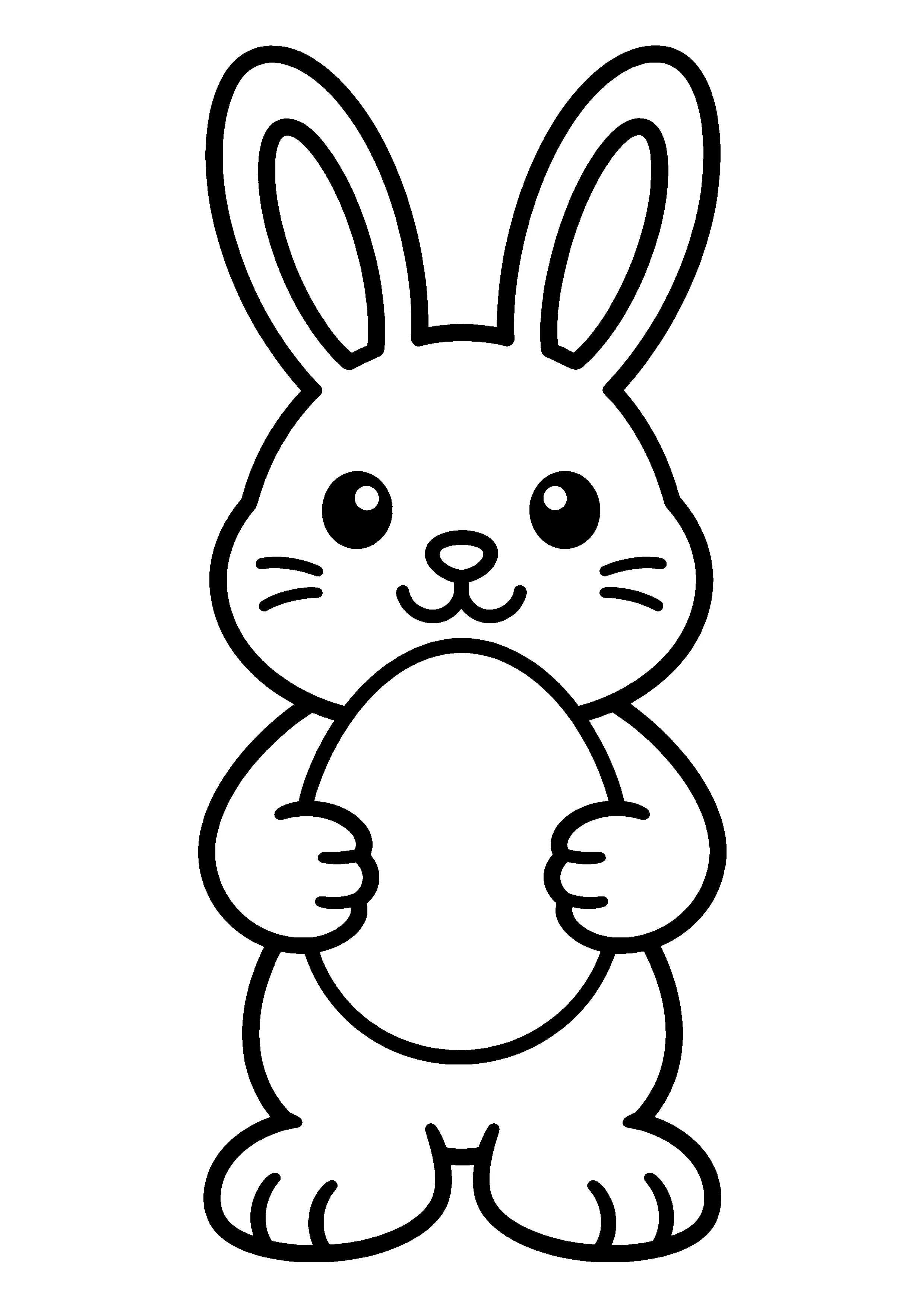 Bunny hugging an egg coloring page, printable line art