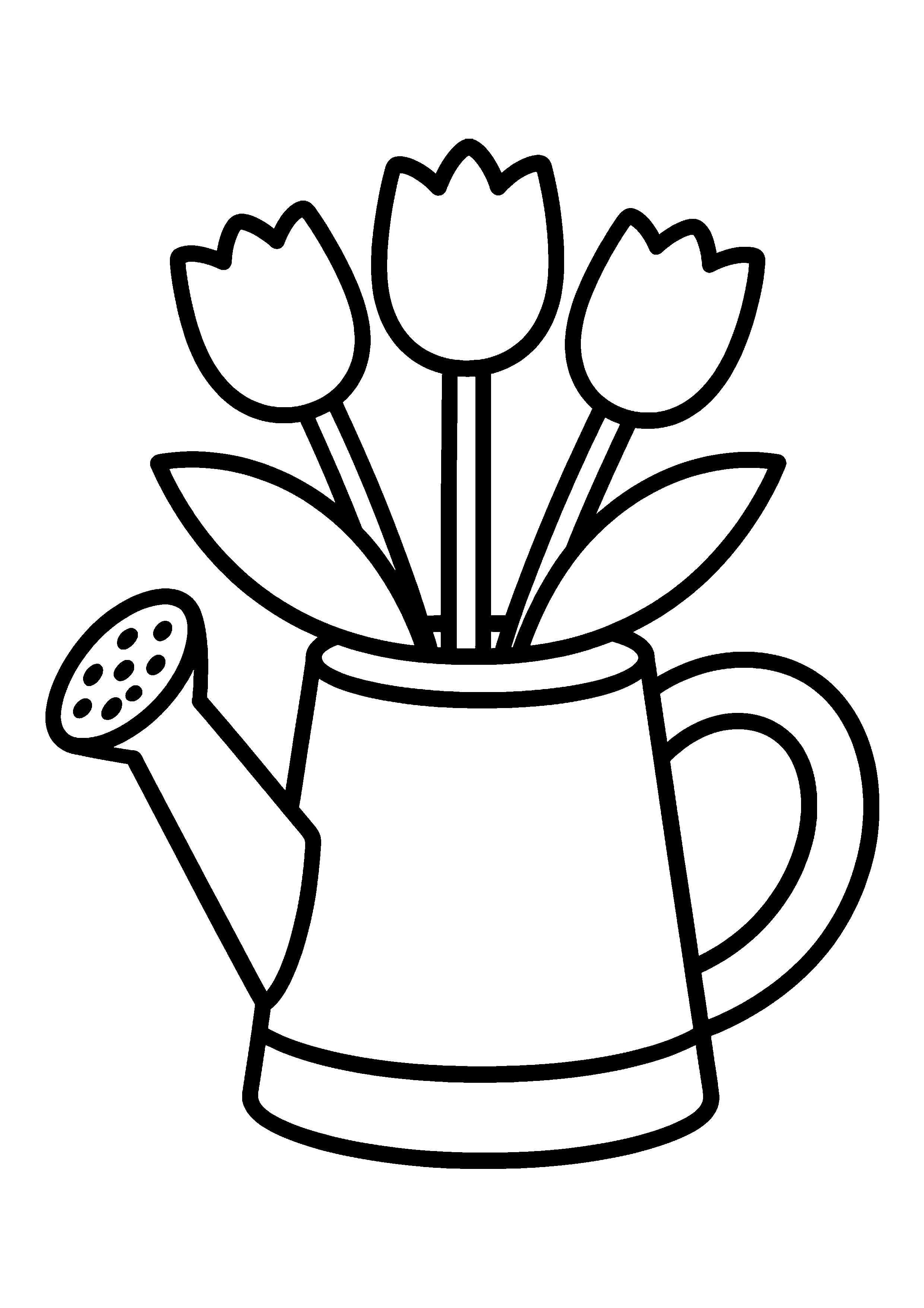 Watering can with tulips coloring page, printable line art