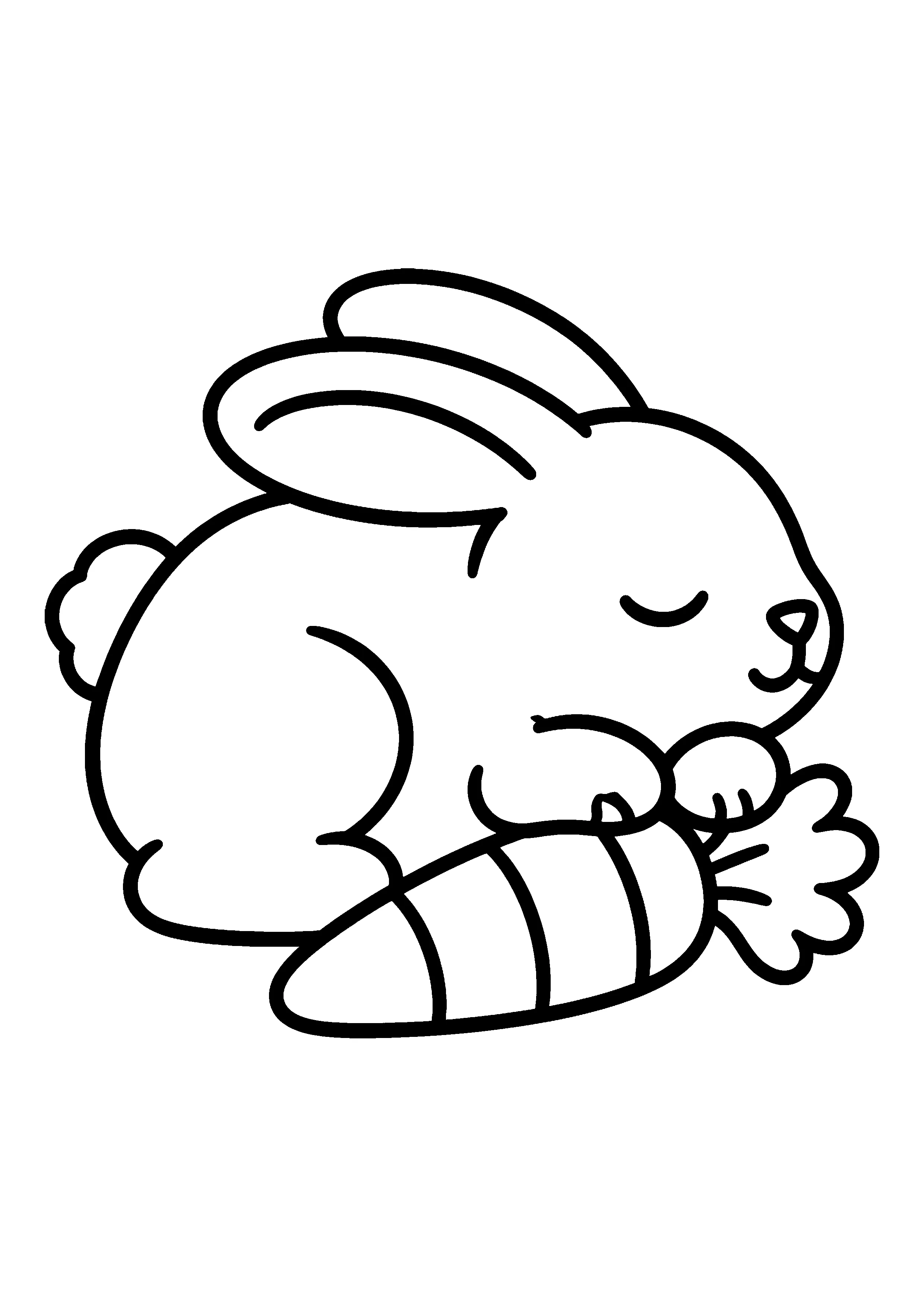 Bunny lying with carrot coloring page, printable line art