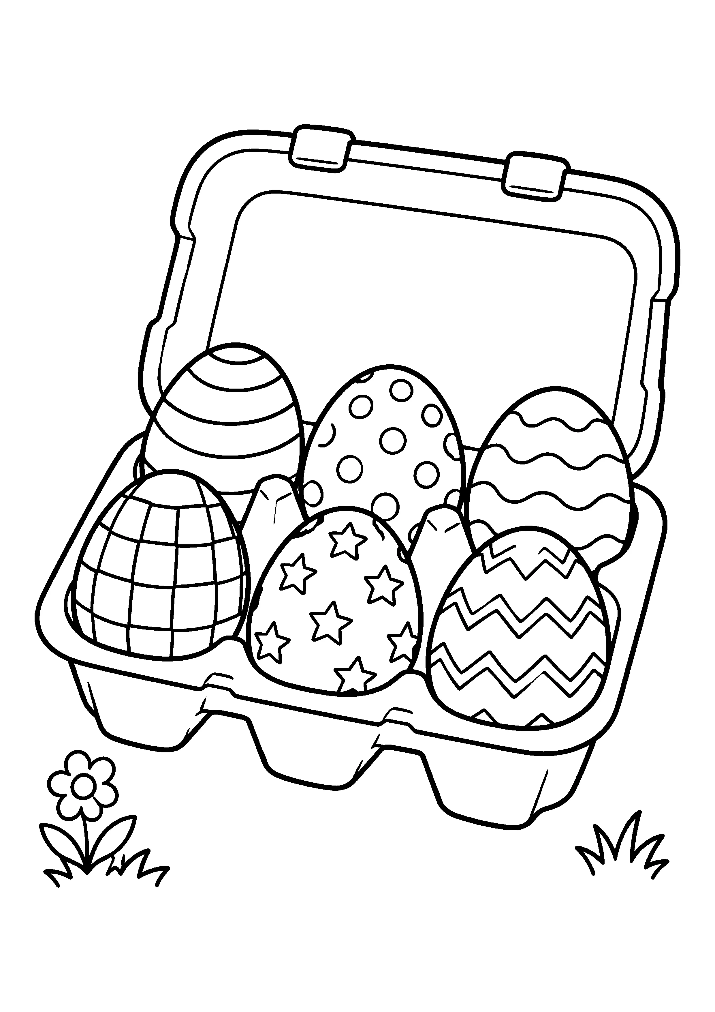 Patterned eggs in carton coloring page, printable line art