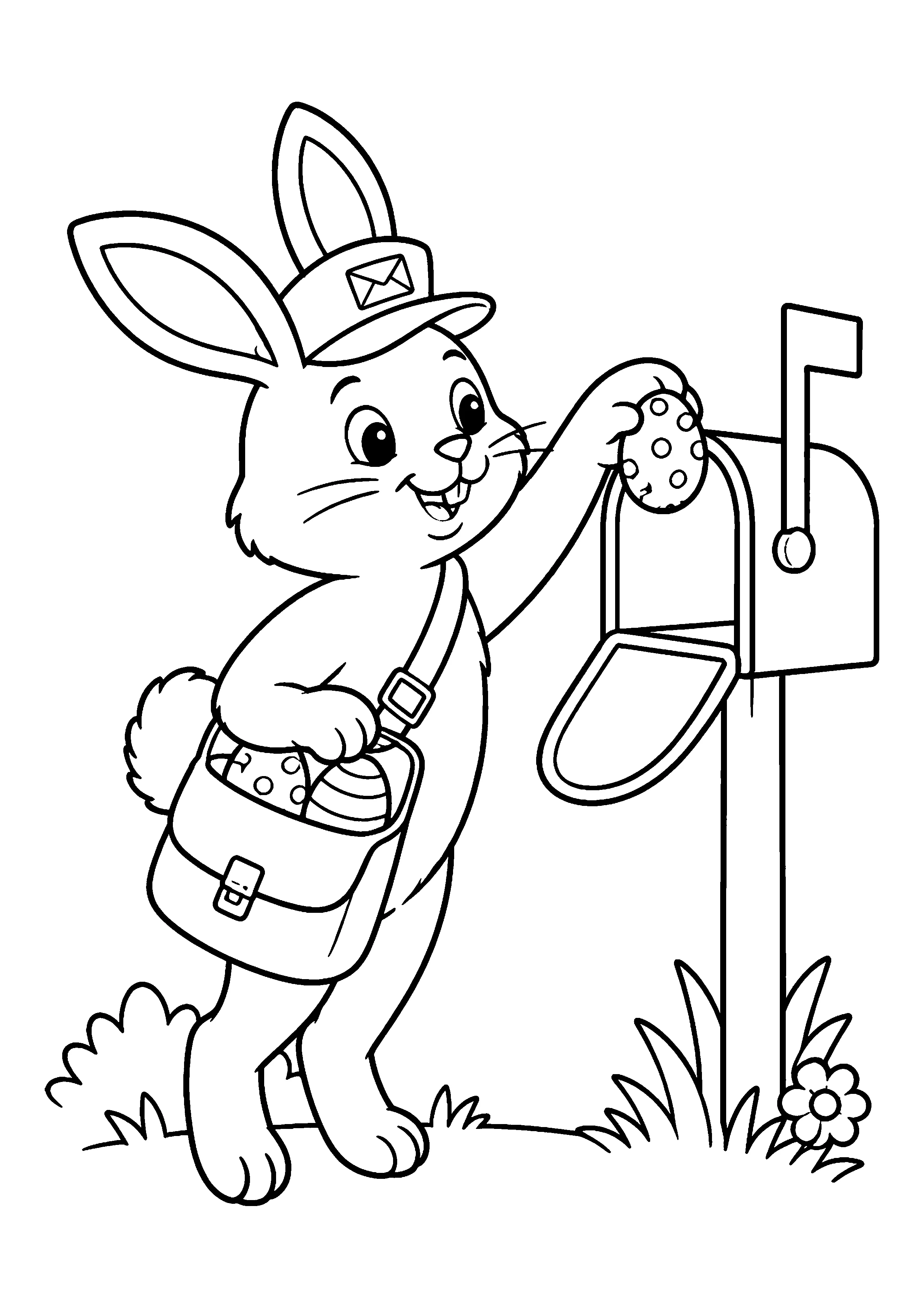 Bunny mail carrier coloring page, printable line art